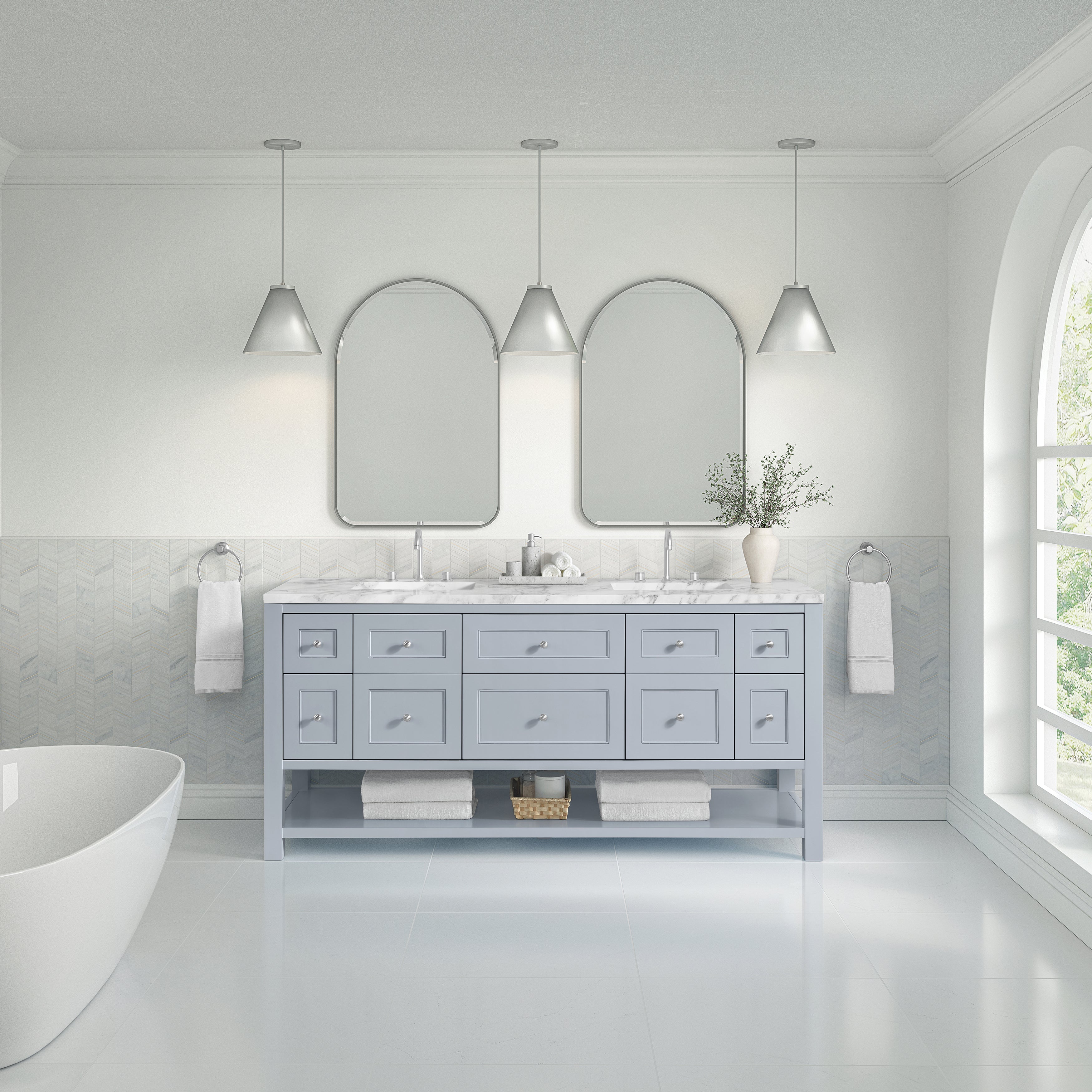 Serenity Blue / Carrara White - 3 Faucet Holes