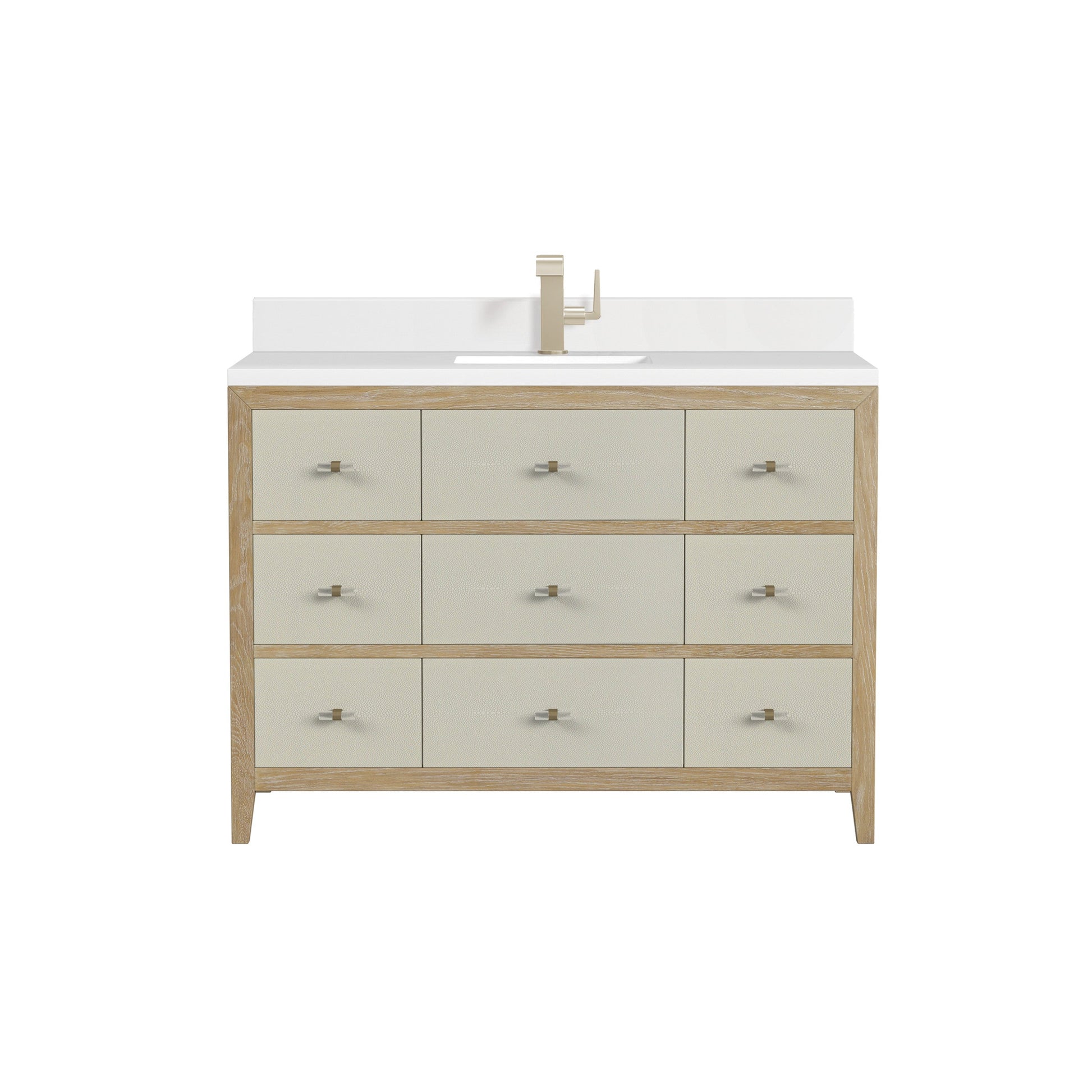 Sunwashed Oak with Embossed Shagreen Drawer Fronts / White Zeus - 1 Faucet Hole