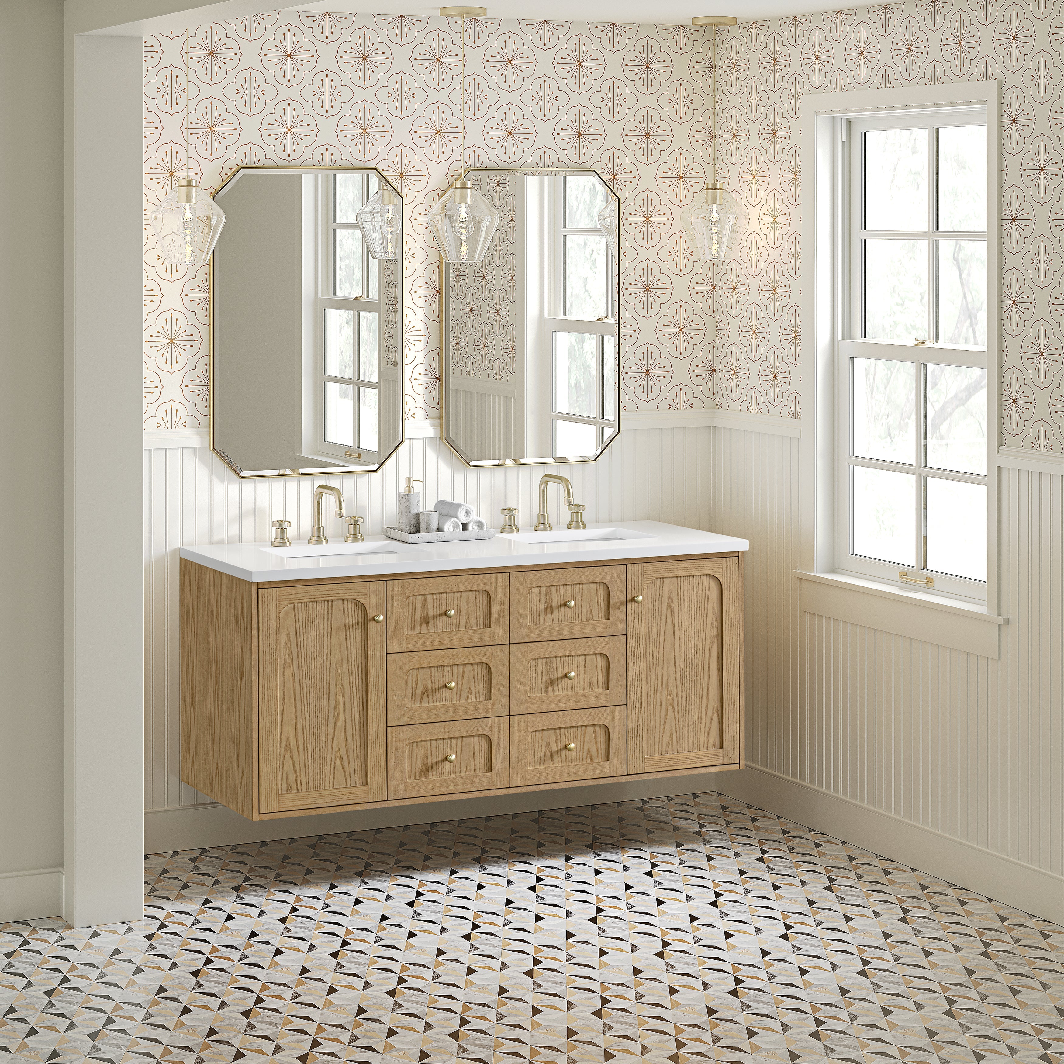 Light Natural Oak / White Zeus - 3 Faucet Holes