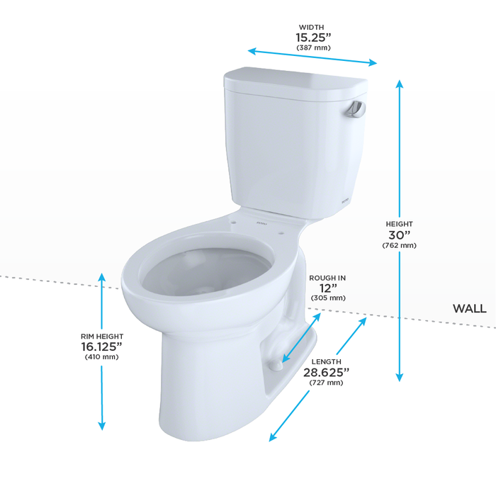 Toto Entrada Two Piece Elongated 1.28 GPF Universal Height Toilet with Right Hand Trip Lever