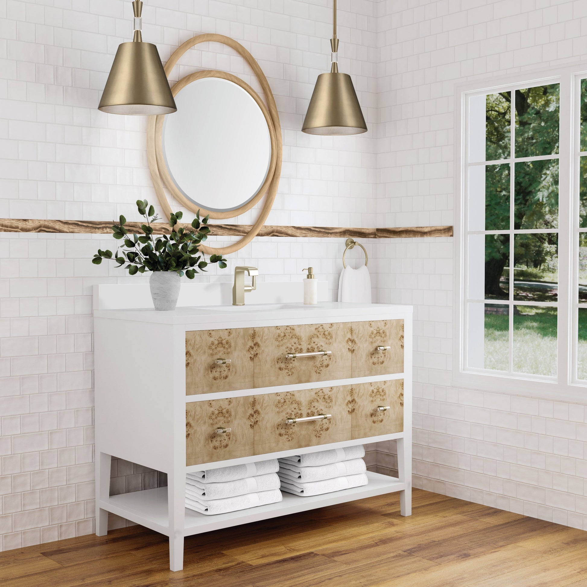 Polished White and Light Mappa Burl / White Zeus - 1 Faucet Hole
