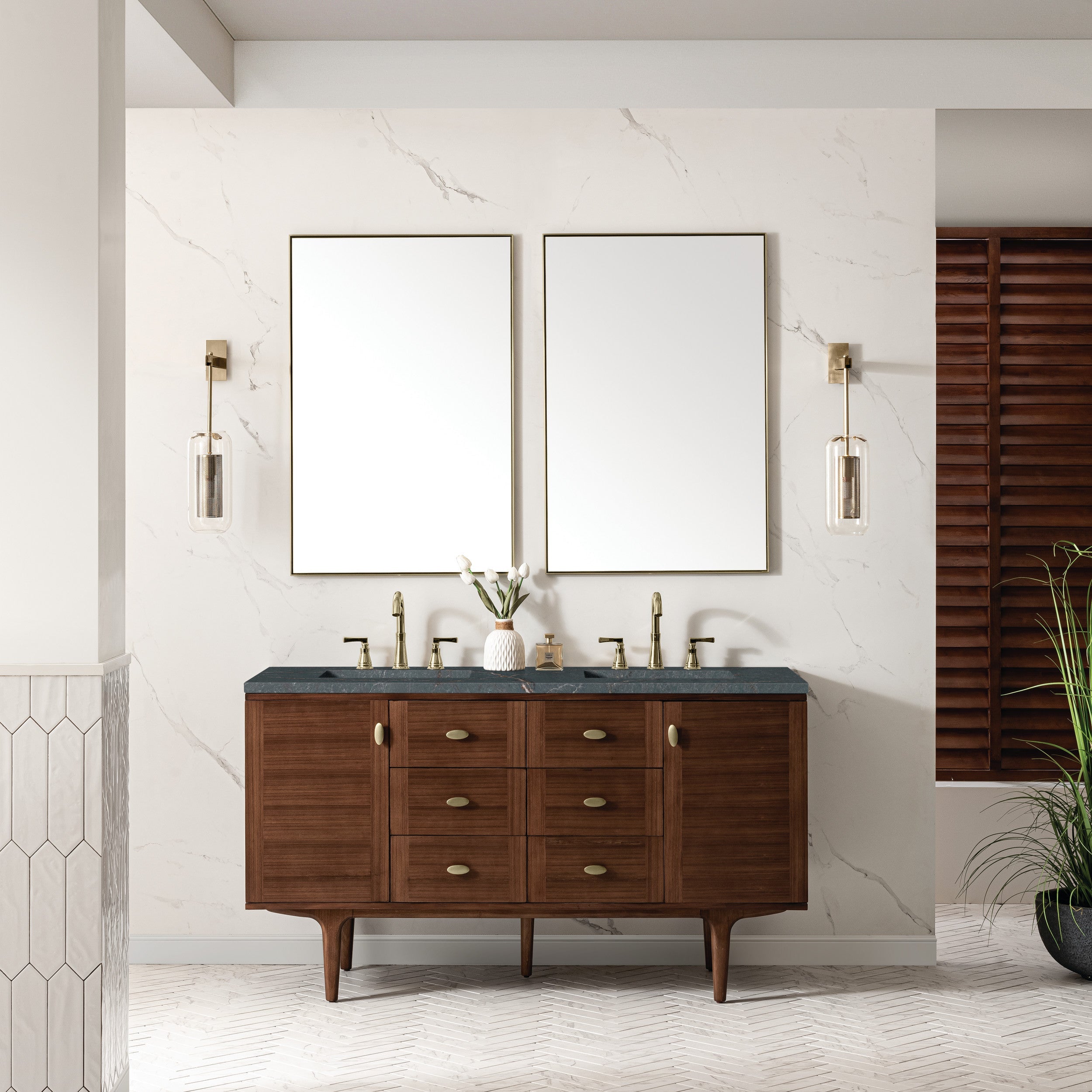 Mid-Century Walnut / Parisien Bleu - 3 Faucet Holes