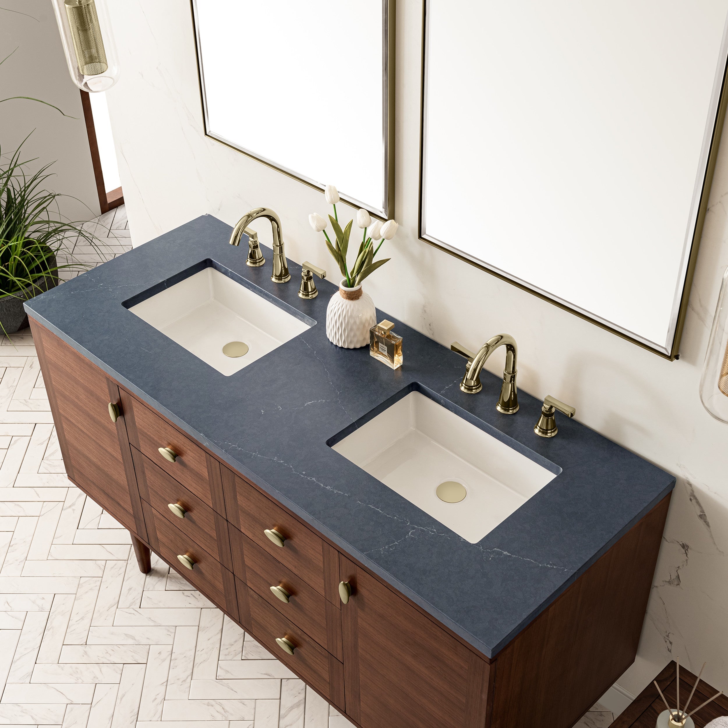 Mid-Century Walnut / Charcoal Soapstone - 3 Faucet Holes