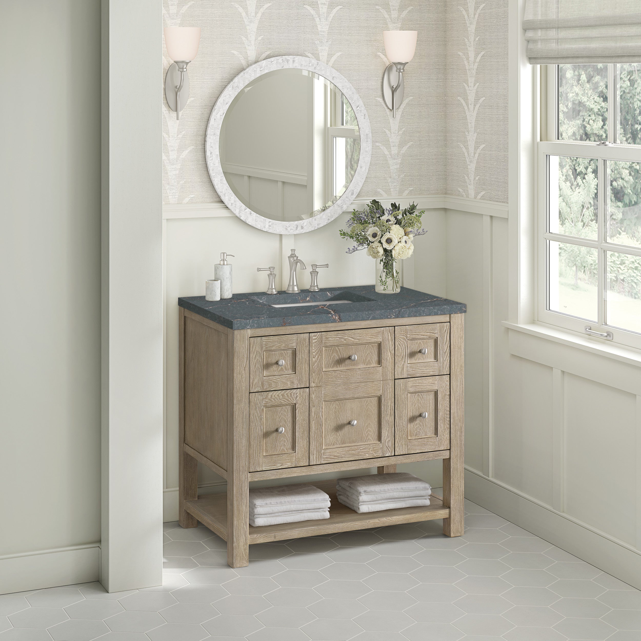 Whitewashed Oak / Parisien Bleu - 3 Faucet Holes