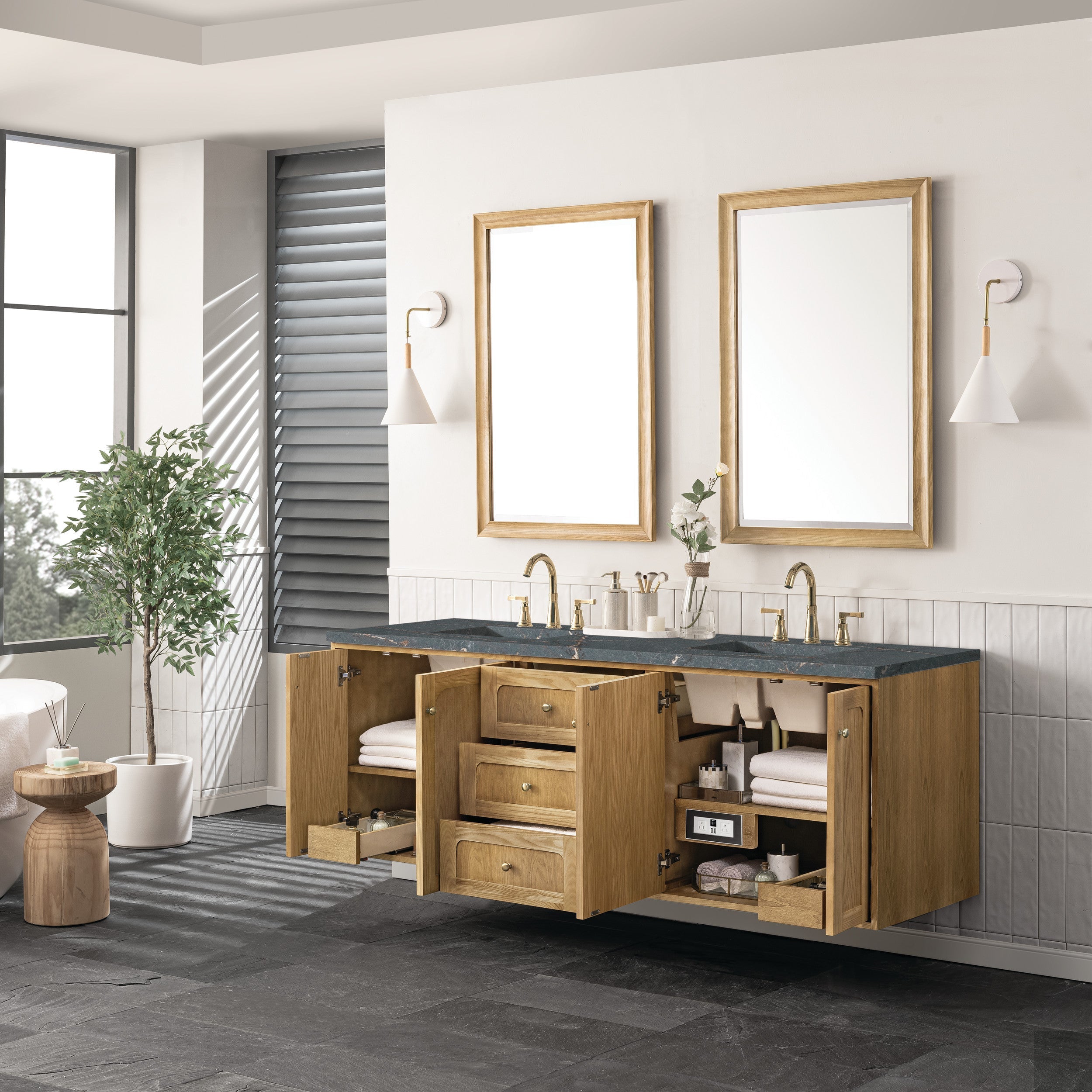 Light Natural Oak / Parisien Bleu - 3 Faucet Holes