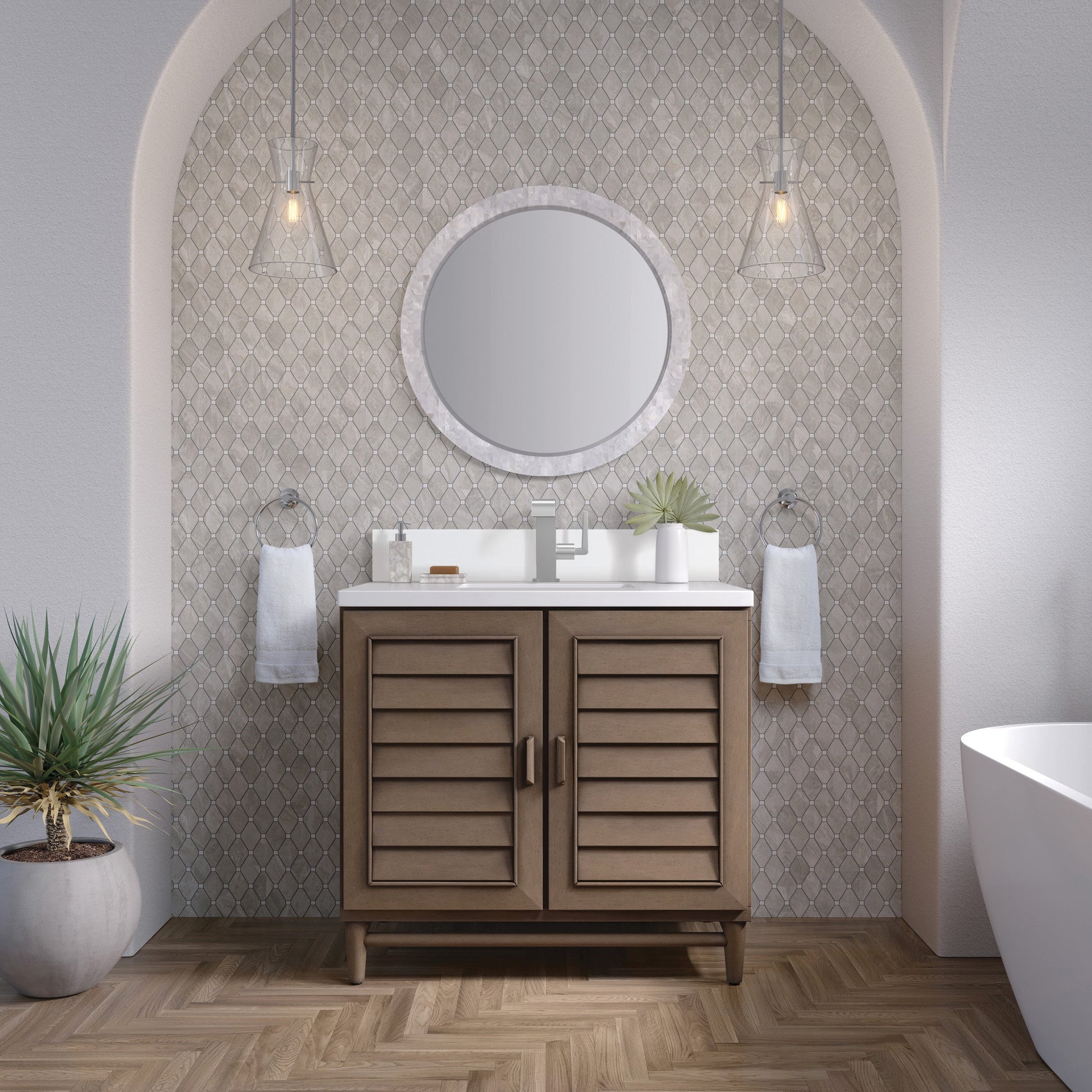 Whitewashed Walnut / White Zeus - 1 Faucet Hole