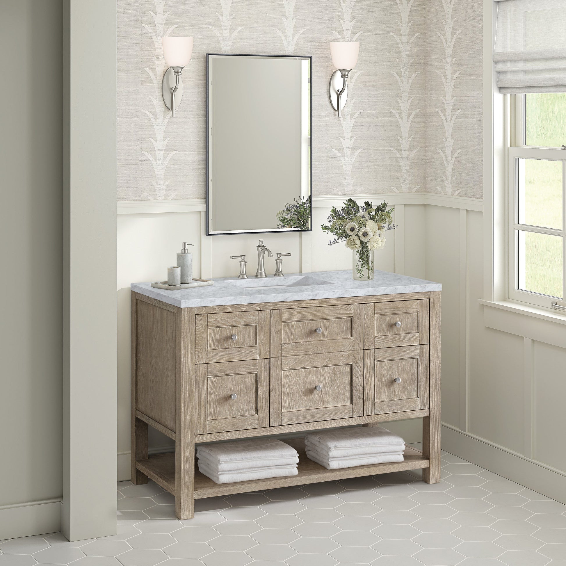 Whitewashed Oak / Carrara White - 3 Faucet Holes