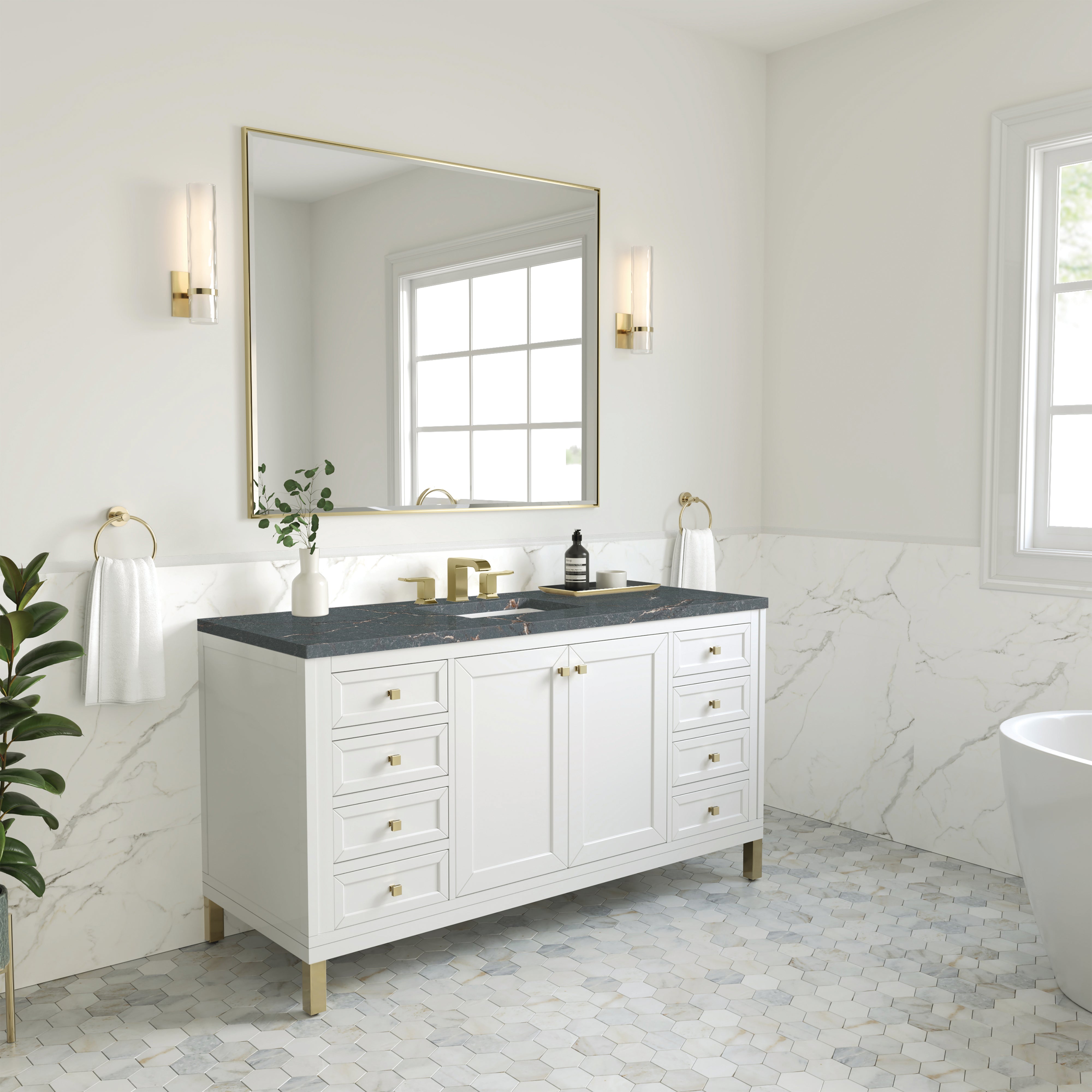 Glossy White / Parisien Bleu - 3 Faucet Holes