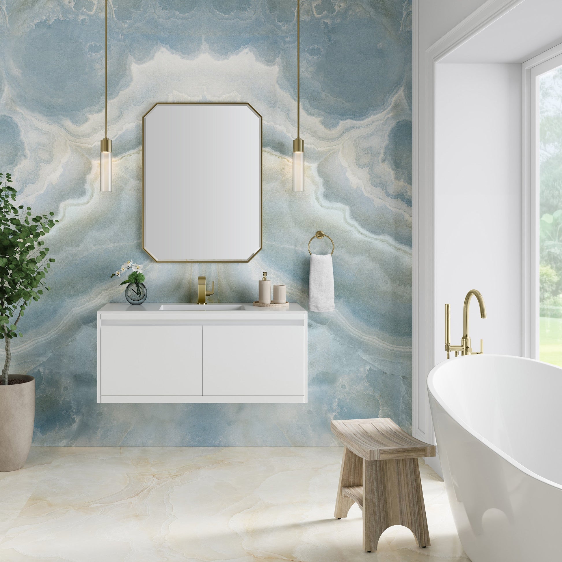 Glossy White / Champagne Brass / Glossy White - 1 Faucet Hole