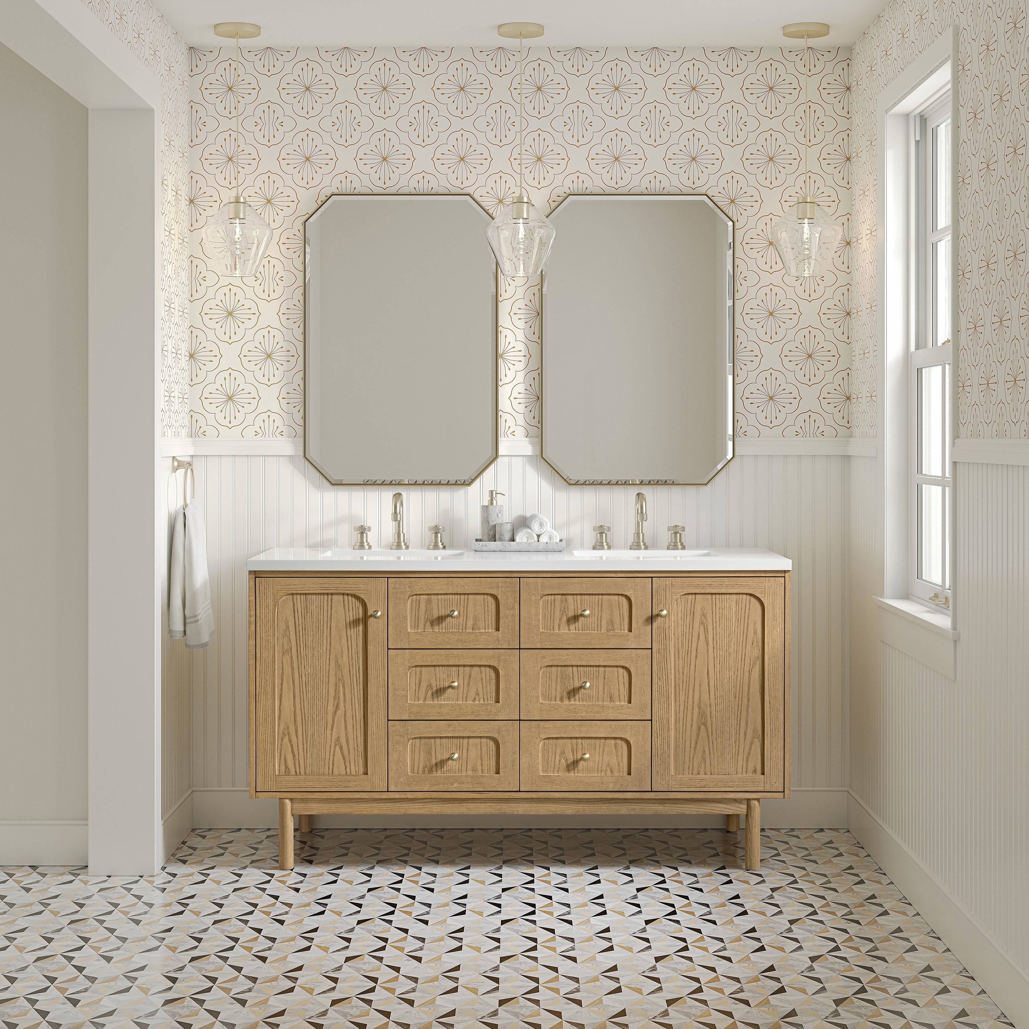 Light Natural Oak / White Zeus - 3 Faucet Holes