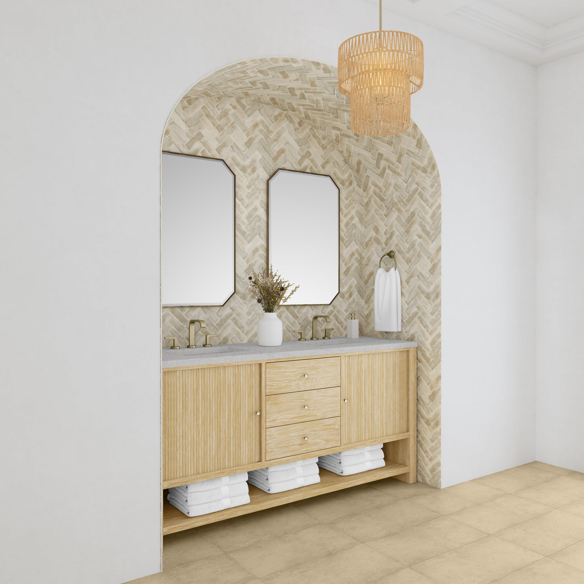 Sunwashed Oak / Eternal Jasmine Pearl - 3 Faucet Holes