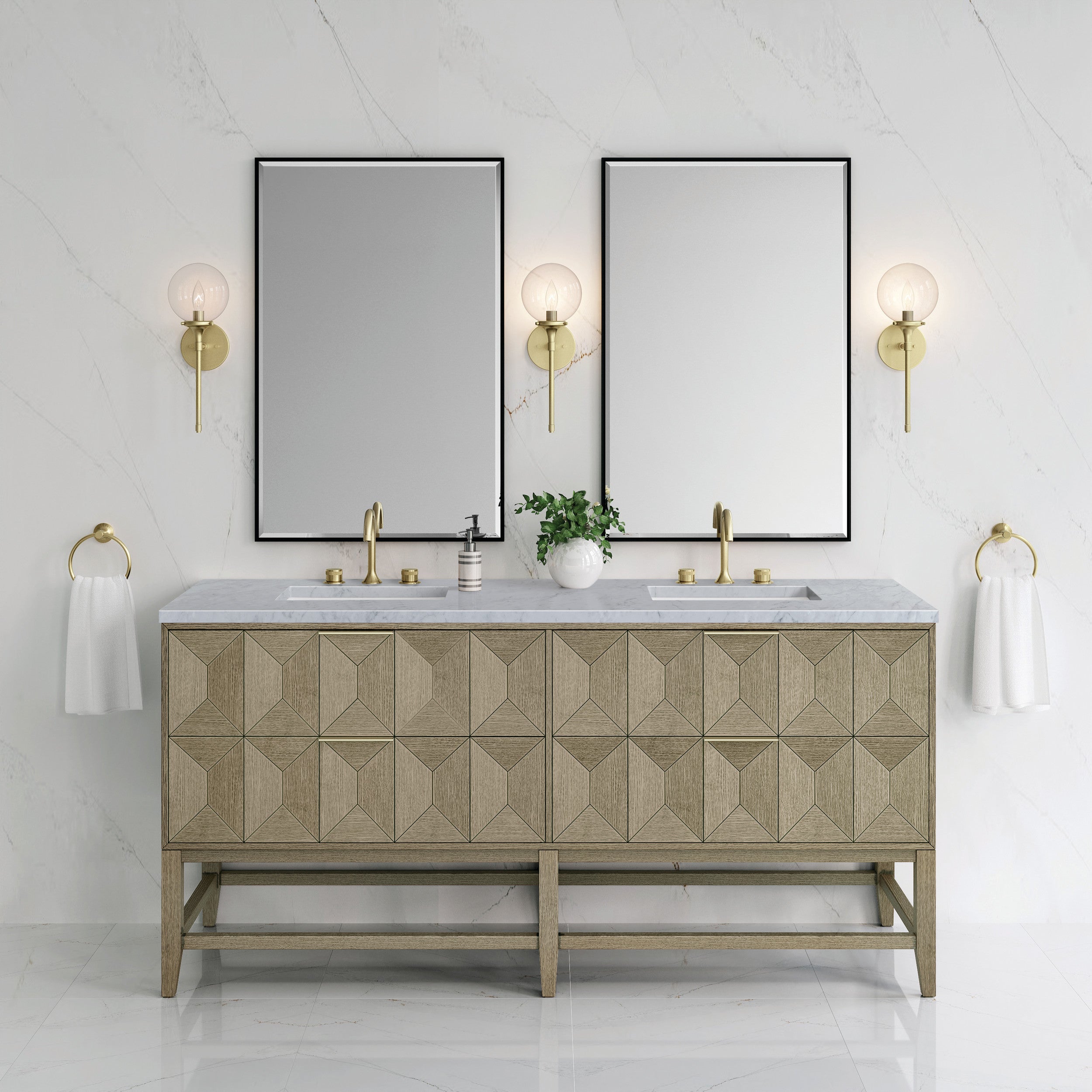 Pebble Oak / Carrara White - 3 Faucet Holes