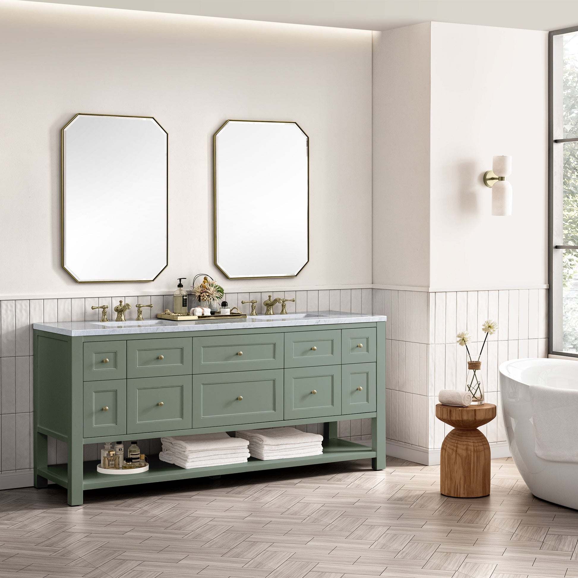 Smokey Celadon / Carrara White - 3 Faucet Holes