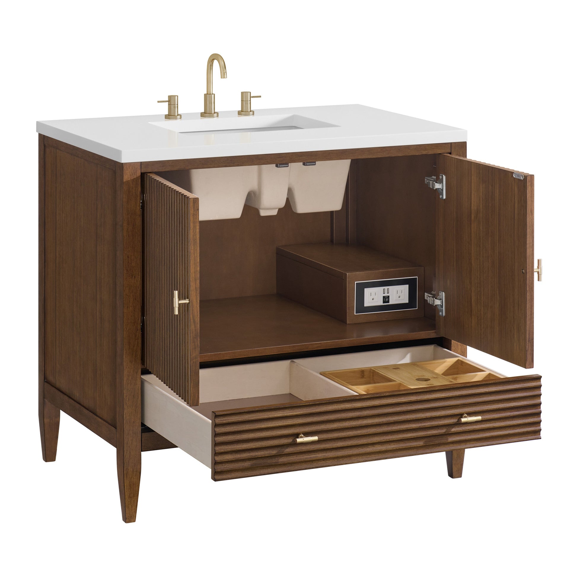 Mid-Century Walnut / White Zeus - 3 Faucet Holes