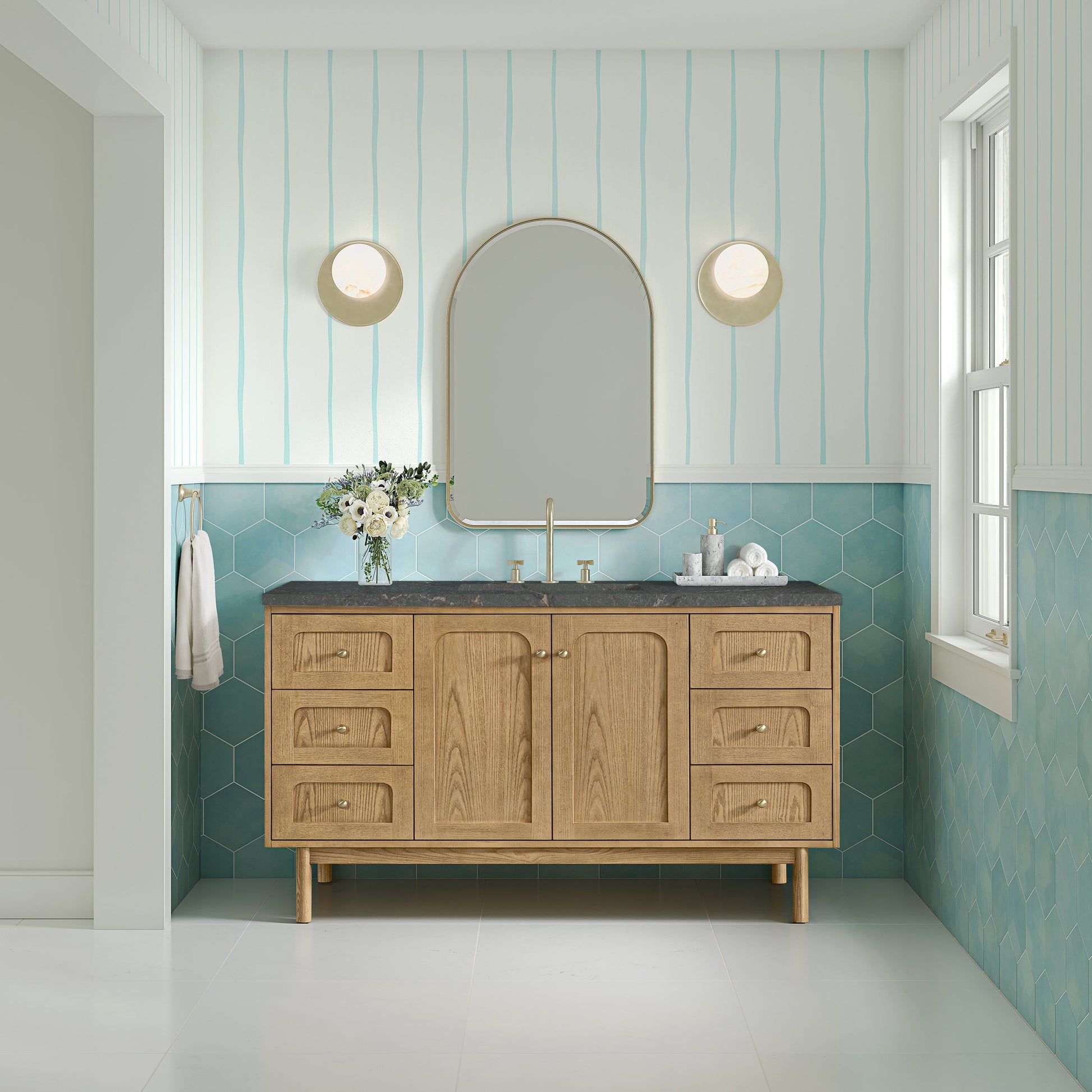 Light Natural Oak / Parisien Bleu - 3 Faucet Holes