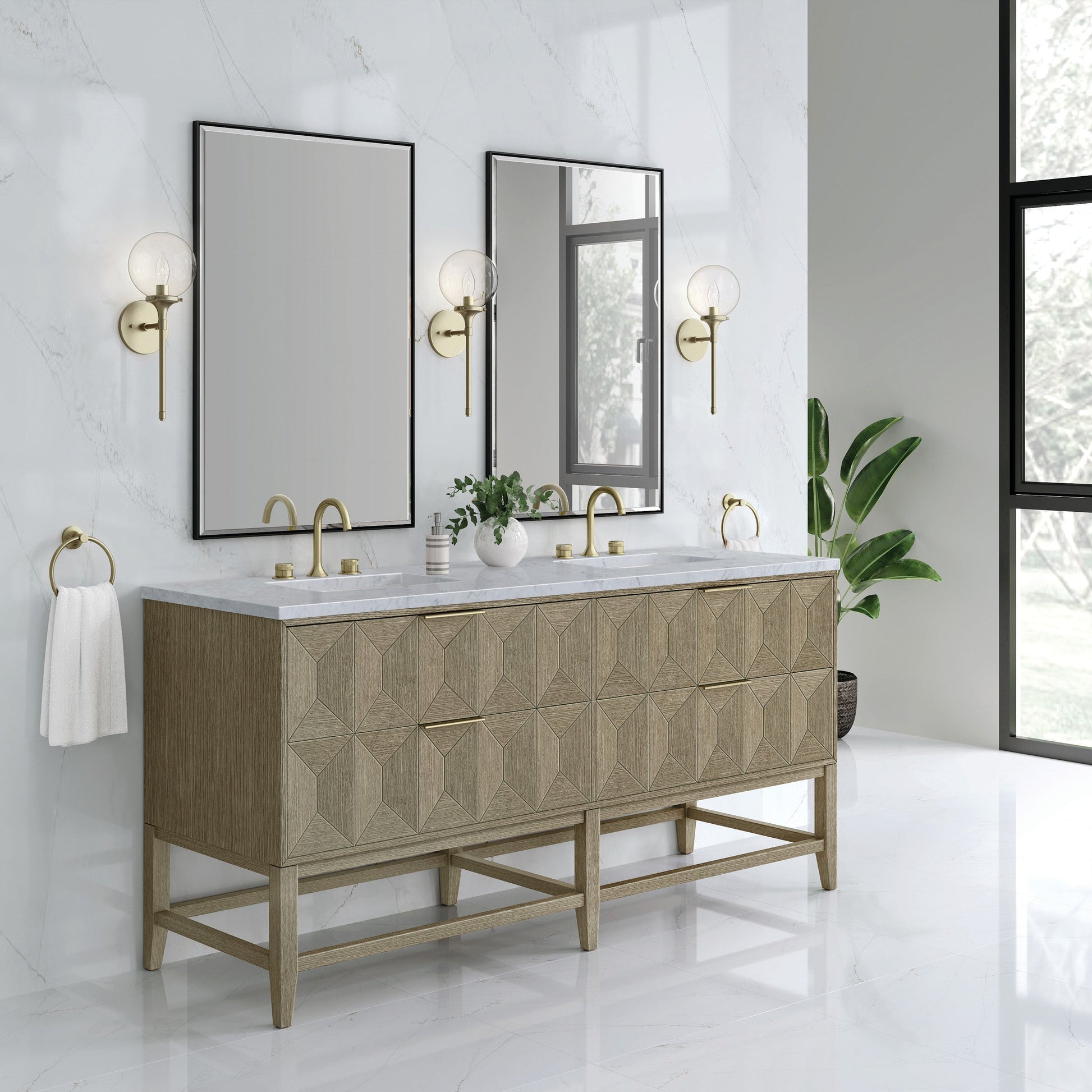 Pebble Oak / Carrara White - 3 Faucet Holes
