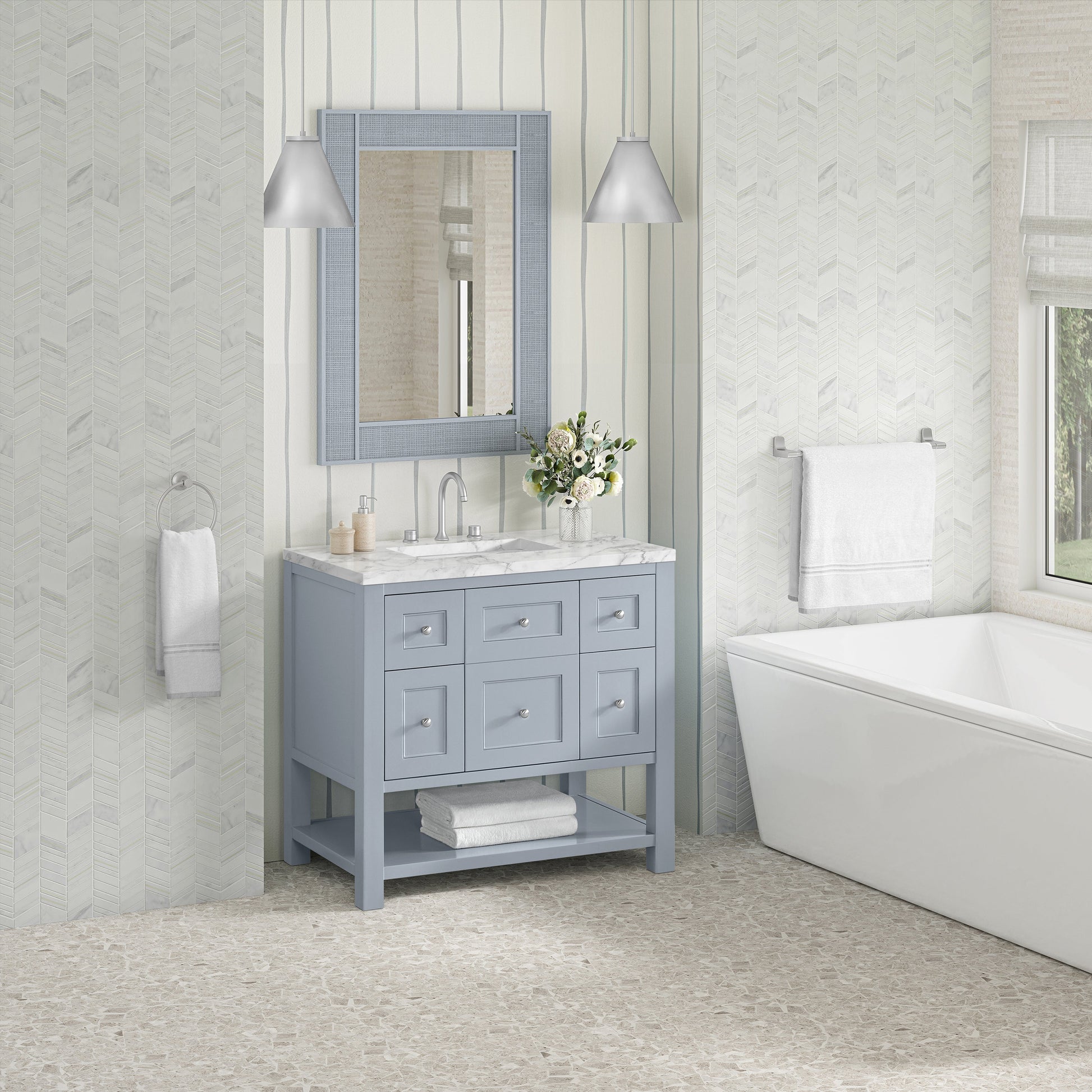 Serenity Blue / Carrara White - 3 Faucet Holes