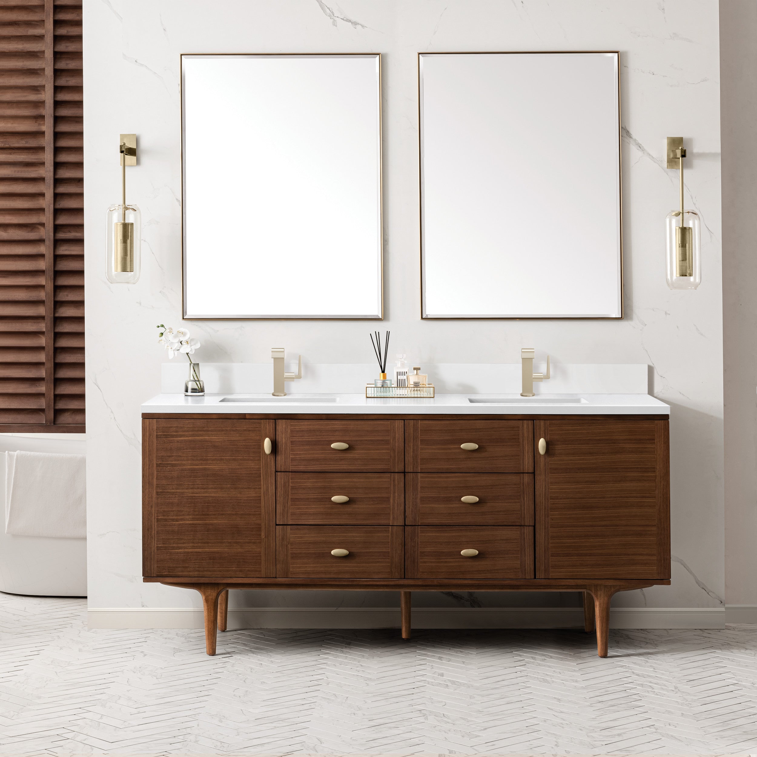 Mid-Century Walnut / White Zeus - 1 Faucet Hole