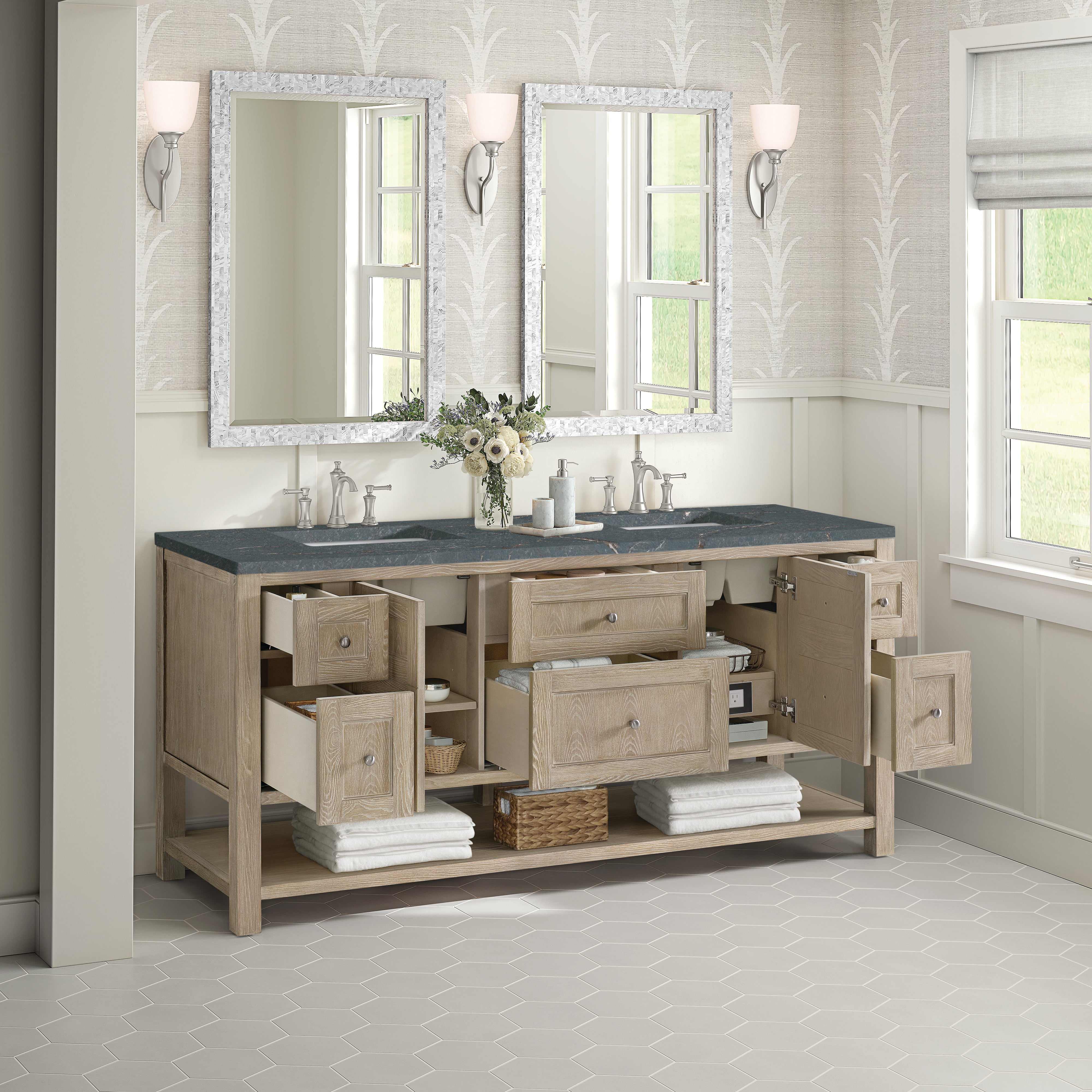 Whitewashed Oak / Parisien Bleu - 3 Faucet Holes