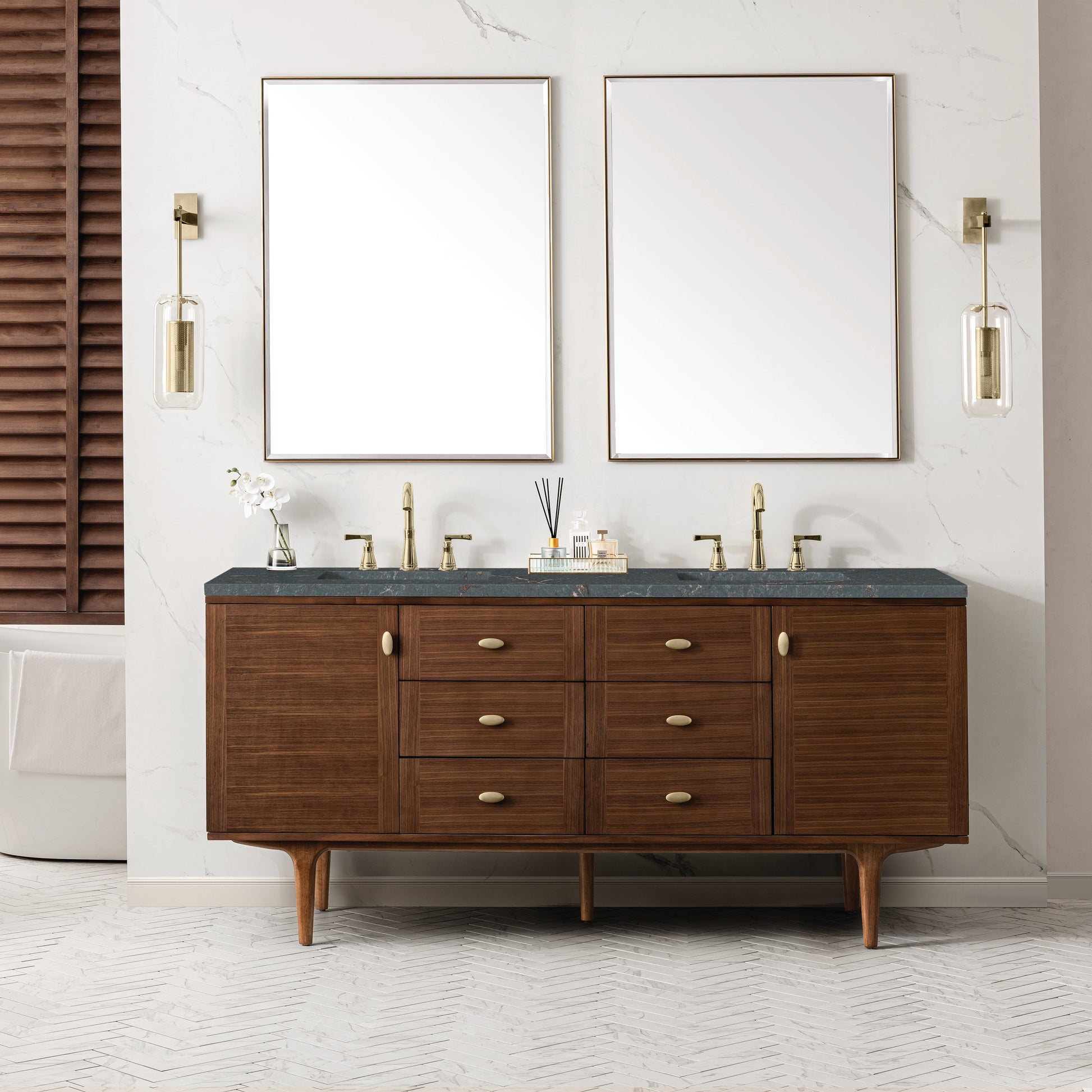 Mid-Century Walnut / Parisien Bleu - 3 Faucet Holes