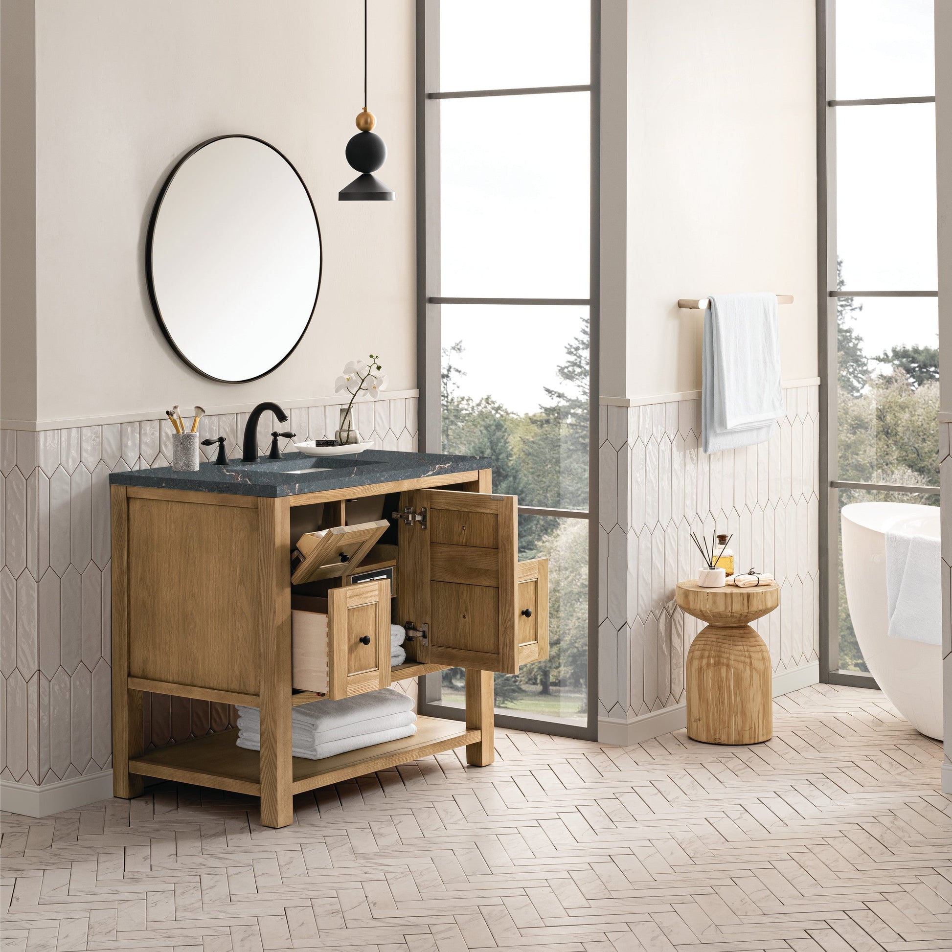 Light Natural Oak / Parisien Bleu - 3 Faucet Holes
