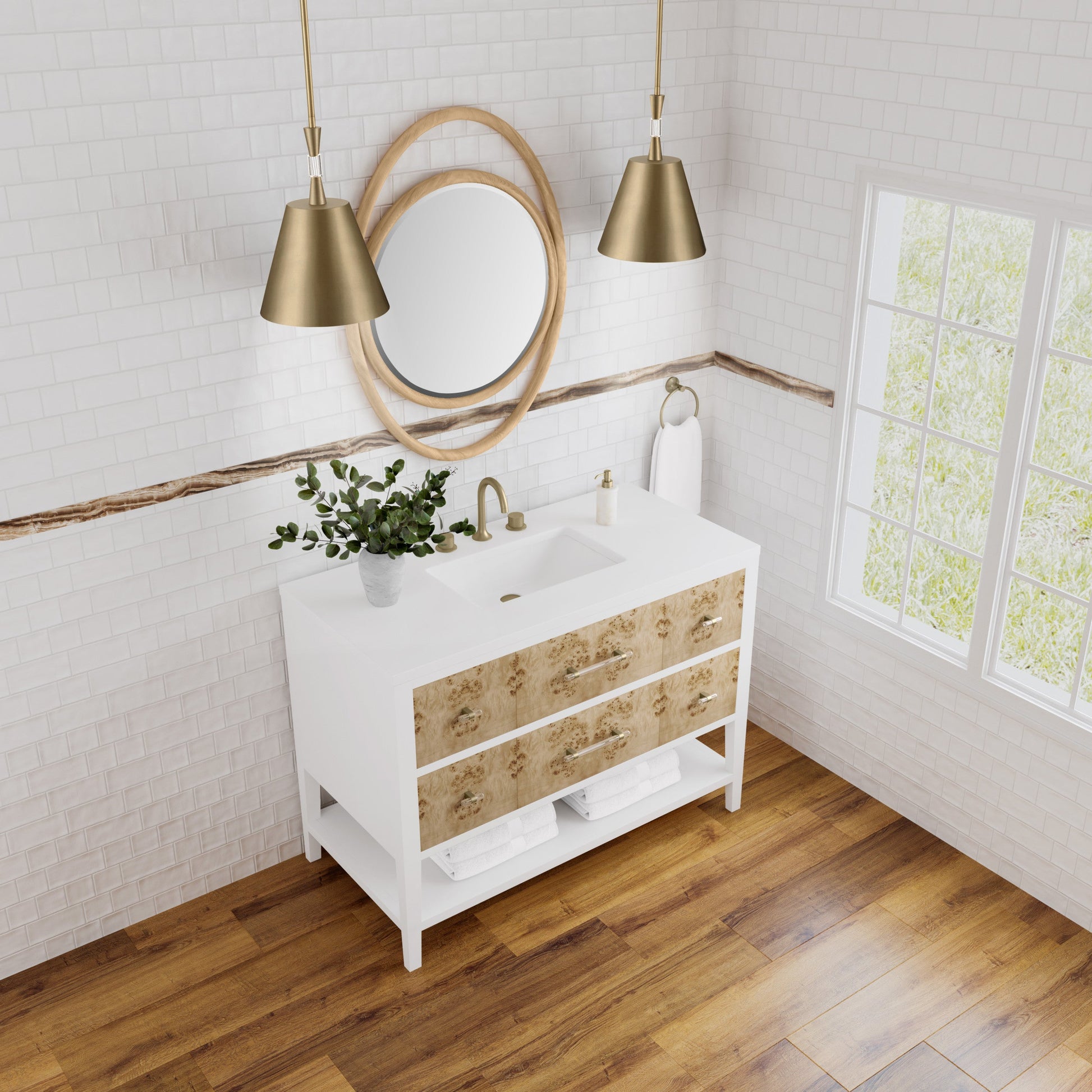 Polished White and Light Mappa Burl / White Zeus - 3 Faucet Holes