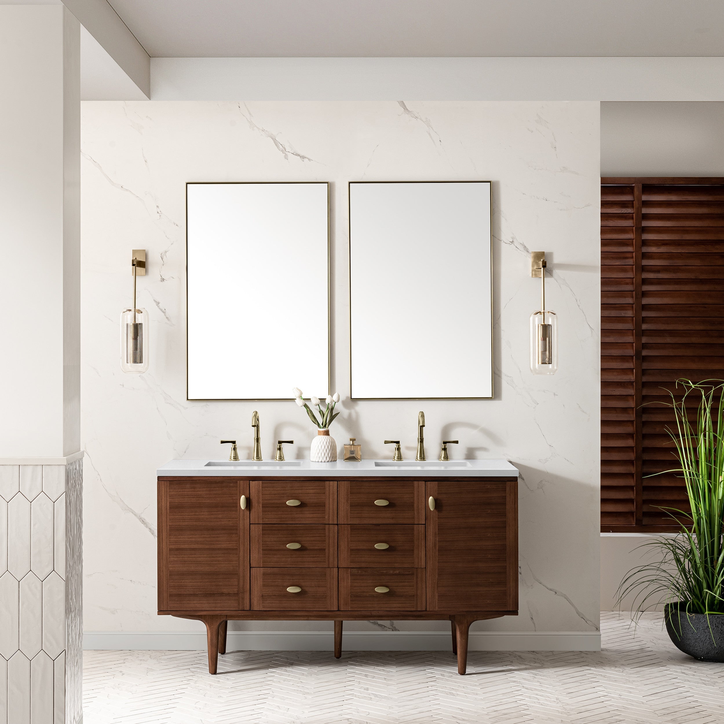 Mid-Century Walnut / White Zeus - 3 Faucet Holes