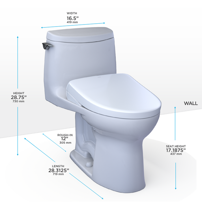 Toto Washlet+ Ultramax II 1G One Piece Elongated 1.0 GPF Toilet with Auto Flush Washlet+ S7A Contemporary Bidet Seat