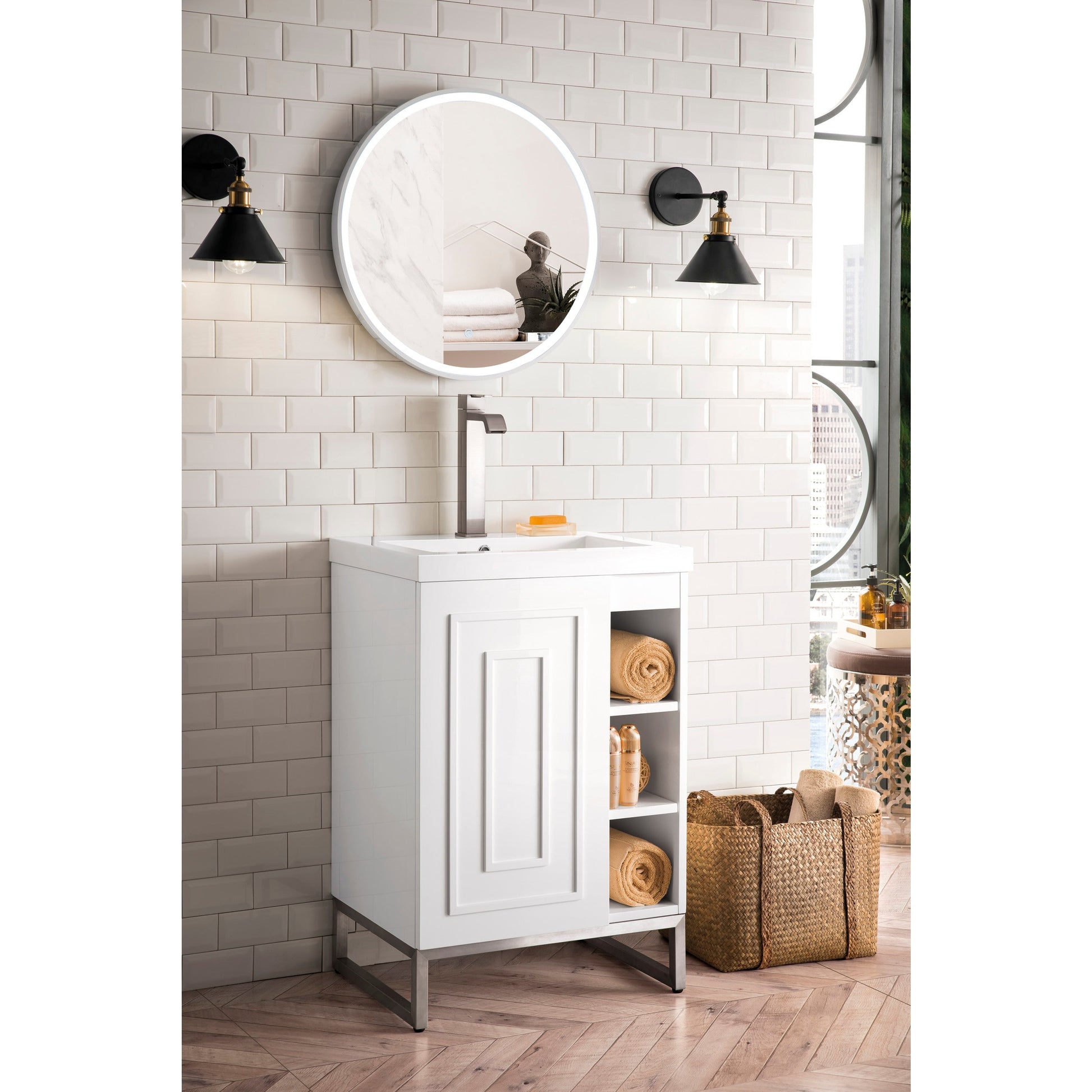 Glossy White / White Glossy / Brushed Nickel - 1 Faucet Hole