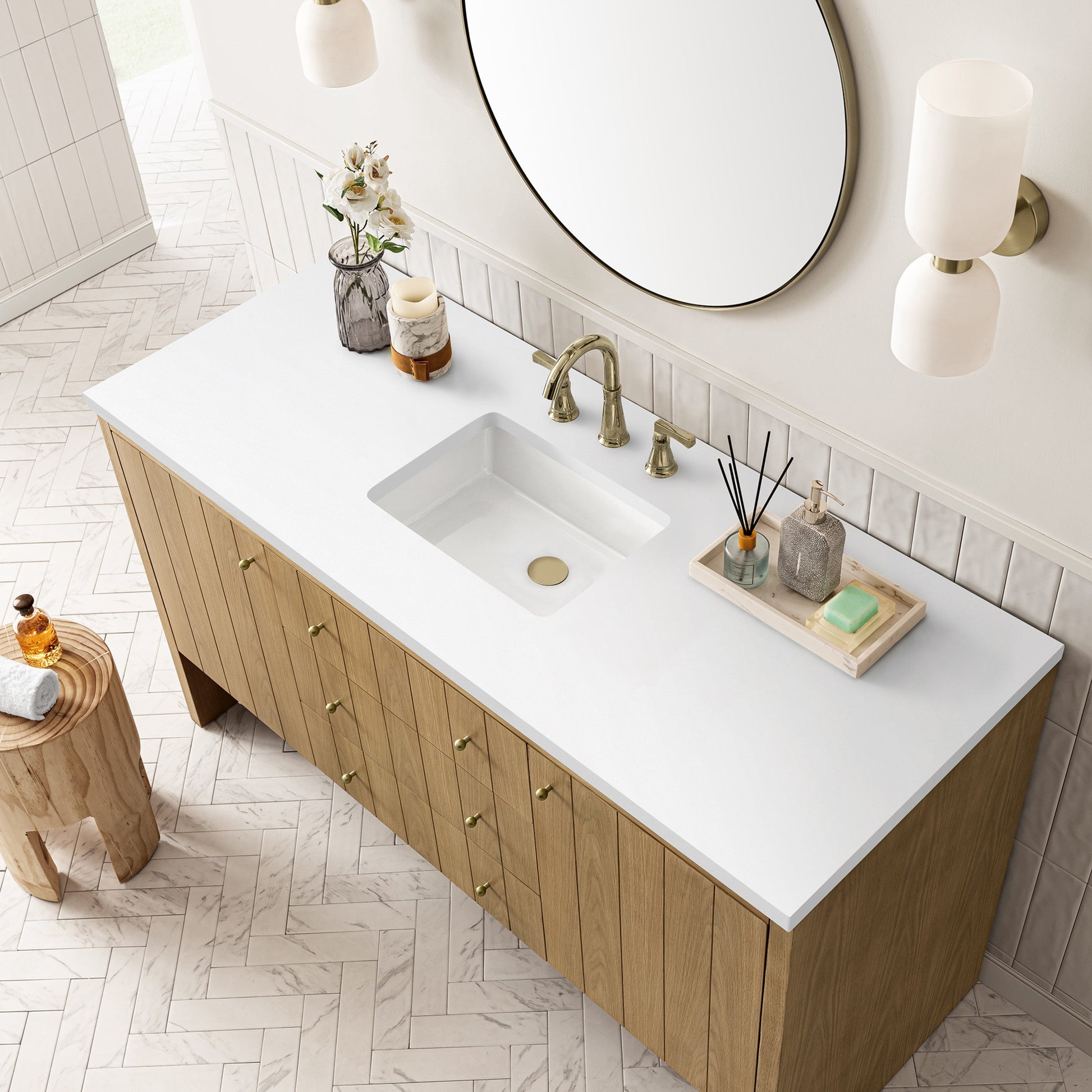 Light Natural Oak / White Zeus - 3 Faucet Holes