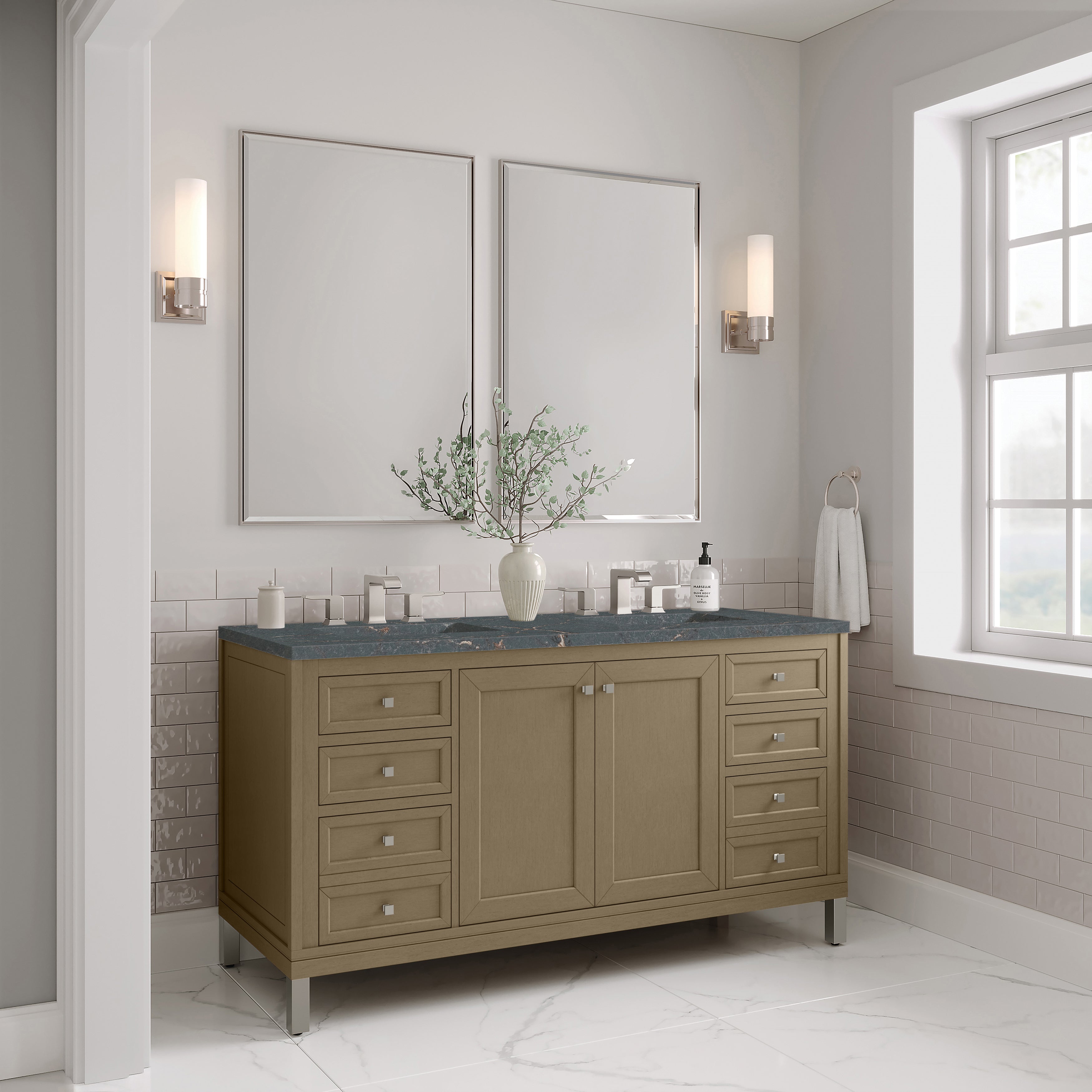 Walnut Whisper / Parisien Bleu - 3 Faucet Holes