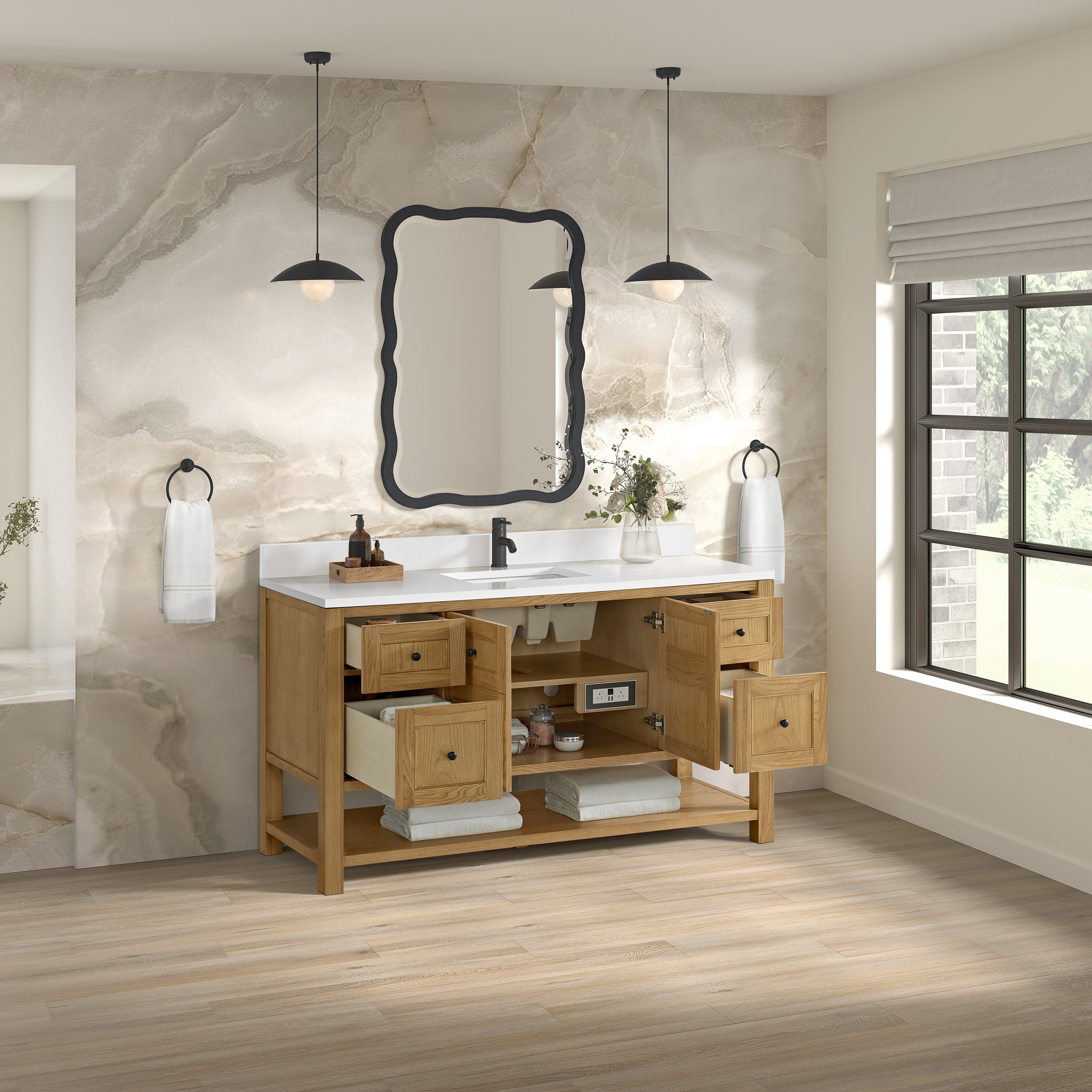 Light Natural Oak / White Zeus - 1 Faucet Hole