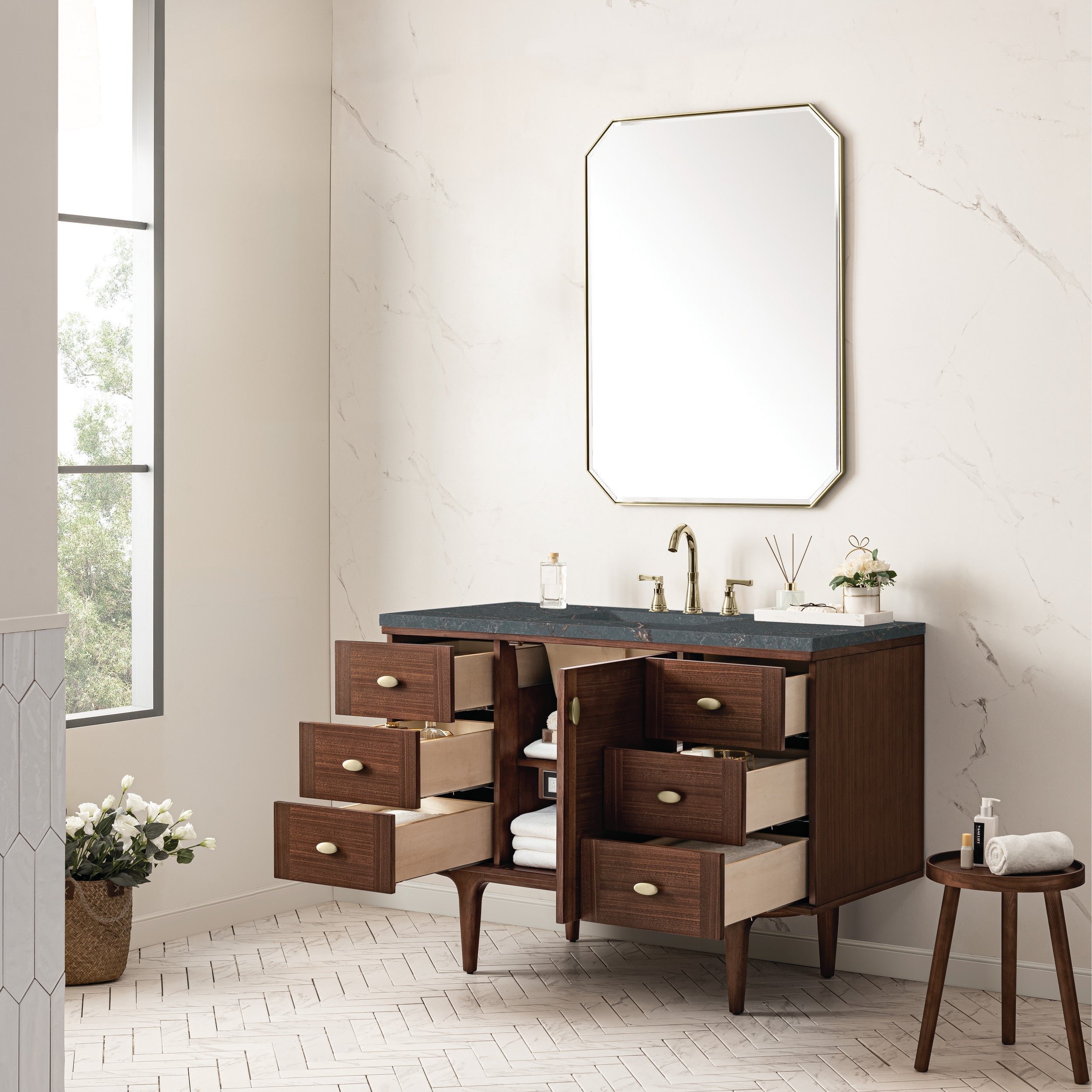 Mid-Century Walnut / Parisien Bleu - 3 Faucet Holes