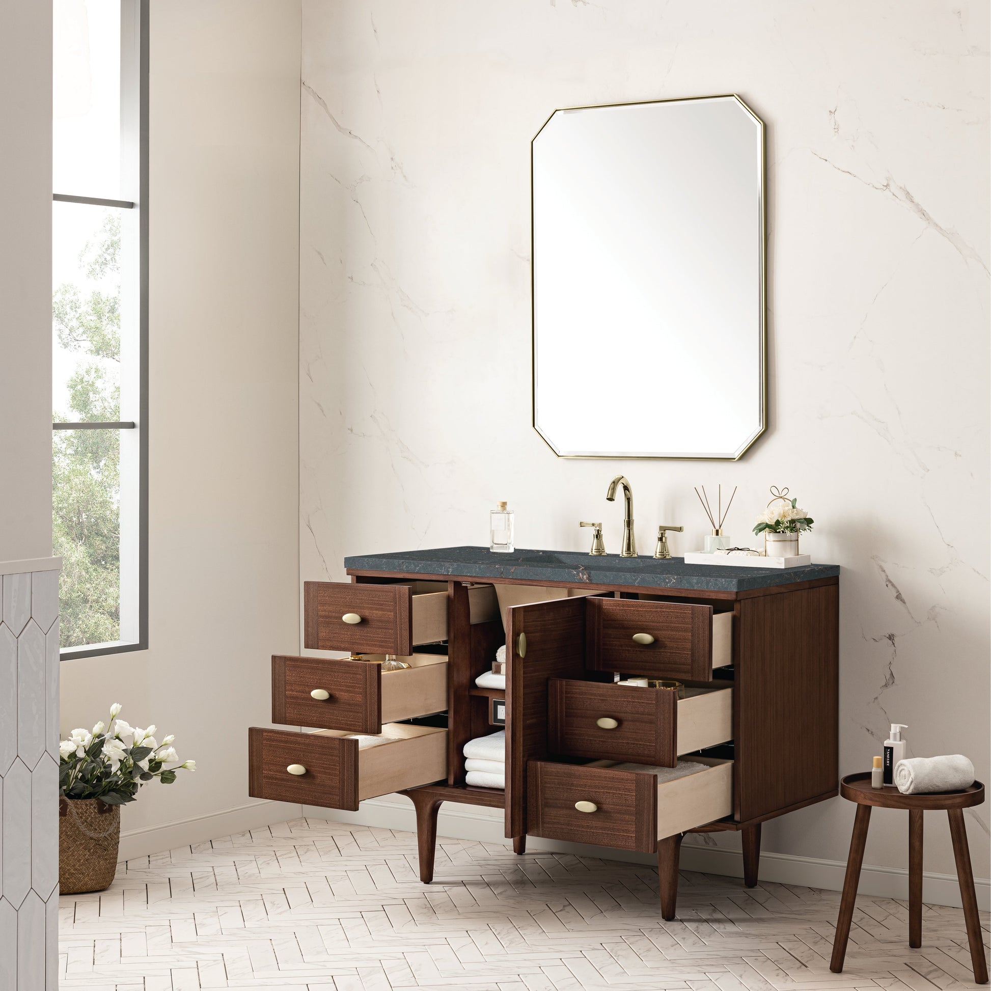 Mid-Century Walnut / Parisien Bleu - 3 Faucet Holes