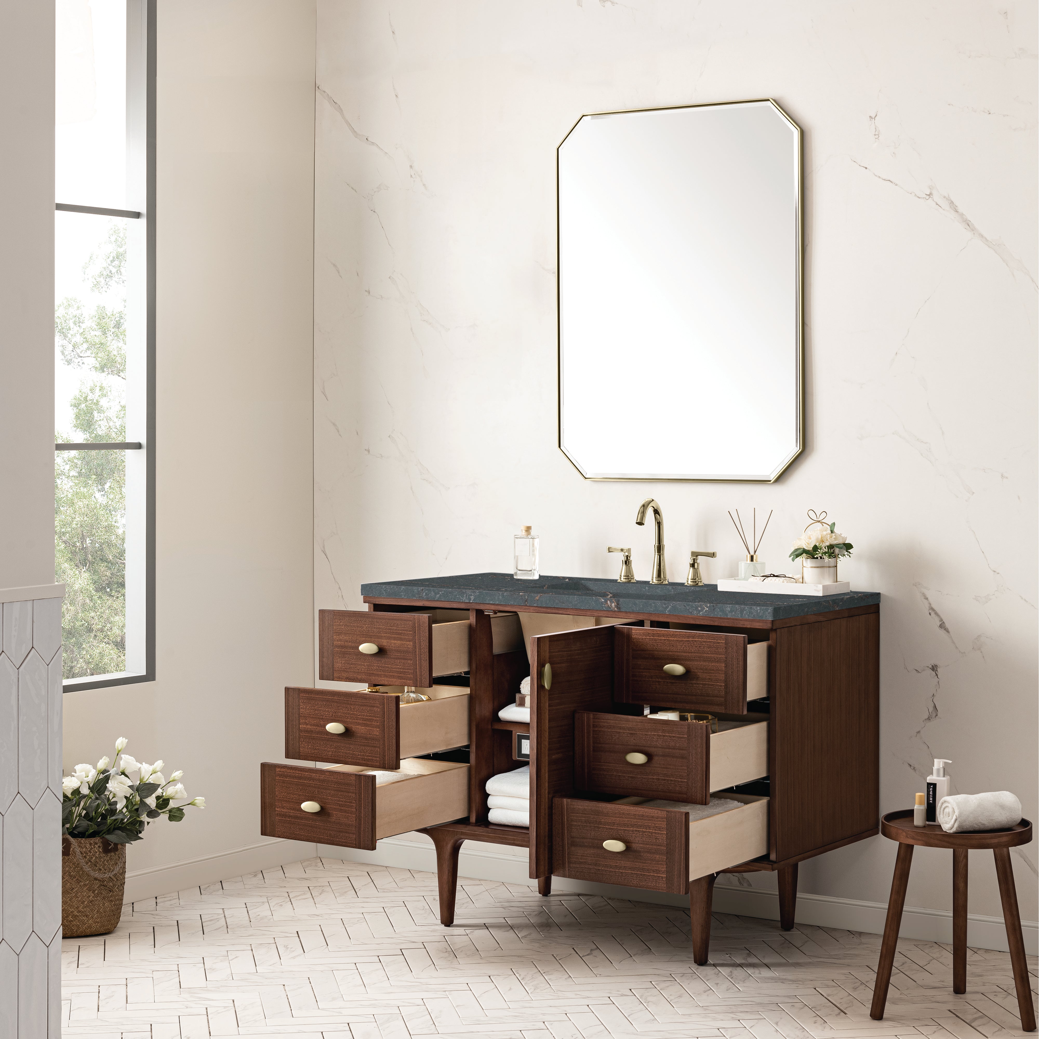 Mid-Century Walnut / Parisien Bleu - 3 Faucet Holes