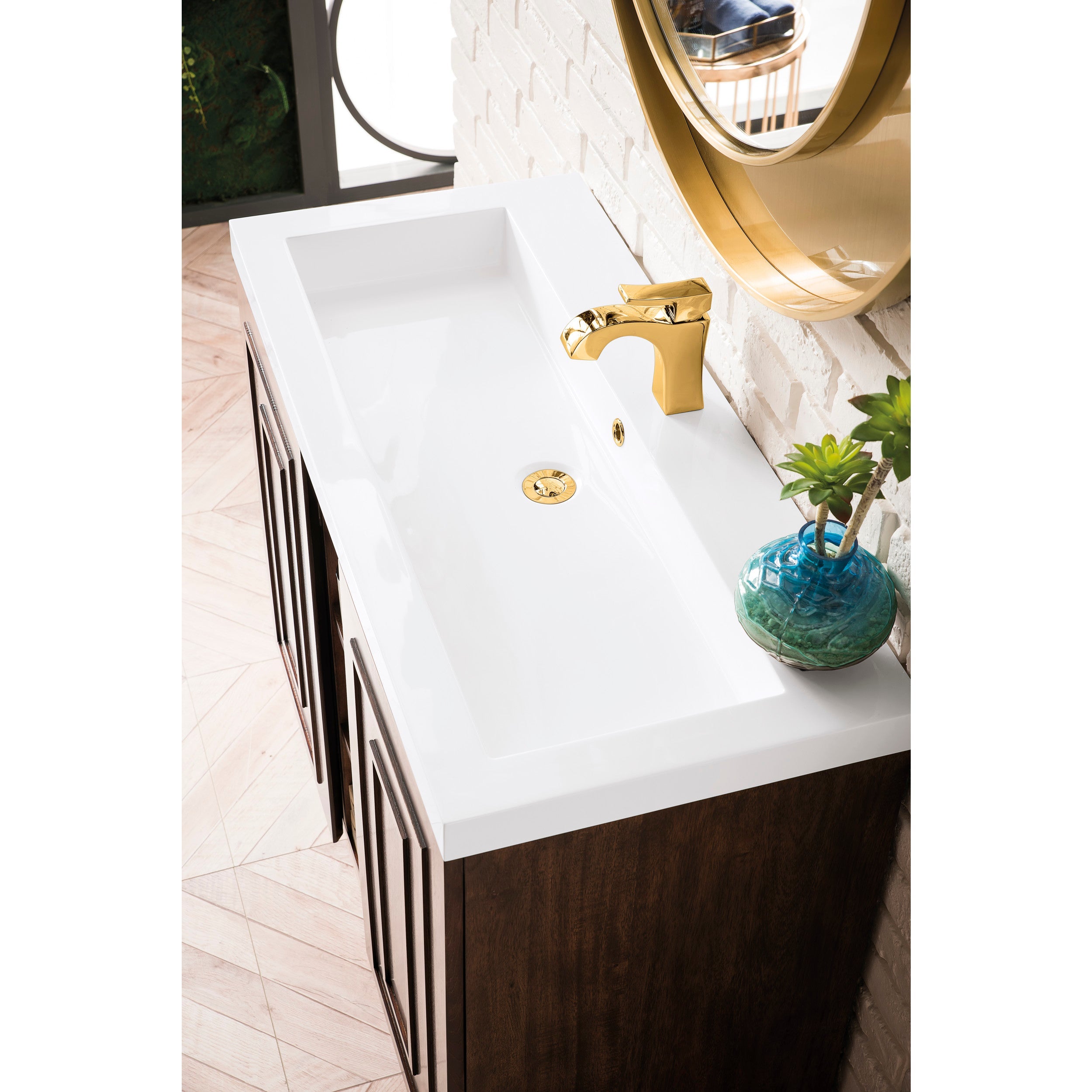Mid-Century Acacia / White Glossy - 1 Faucet Hole