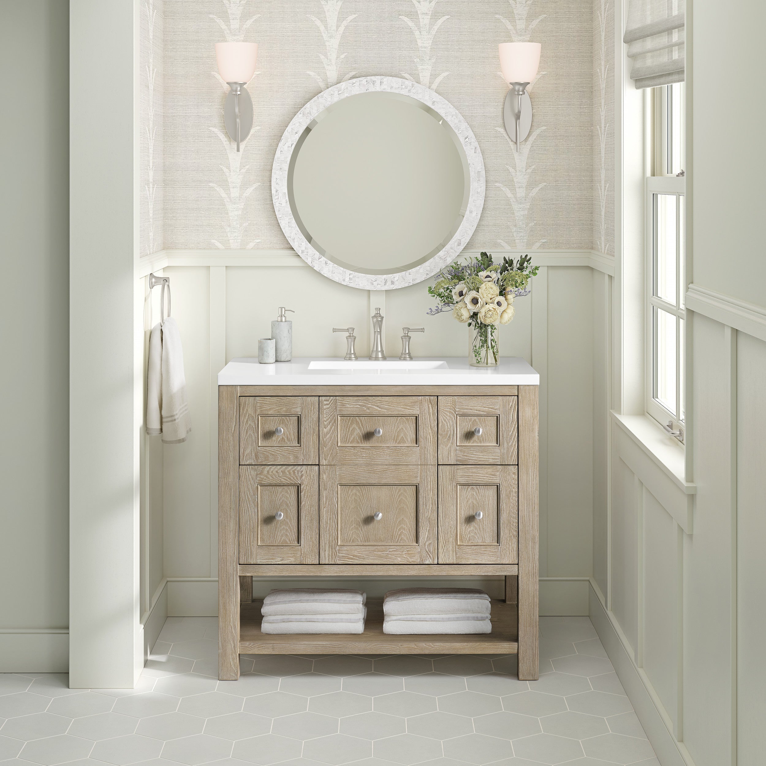 Whitewashed Oak / White Zeus - 3 Faucet Holes