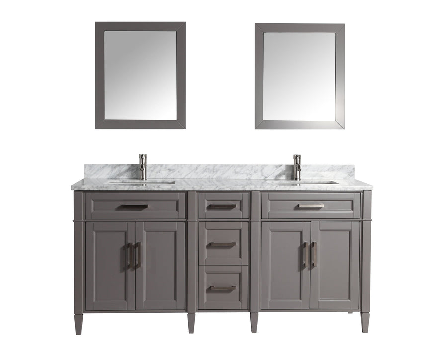 Rio 72" Double Sink Bathroom Vanity Set with Sink and Mirrors (Carrara Marble Top)