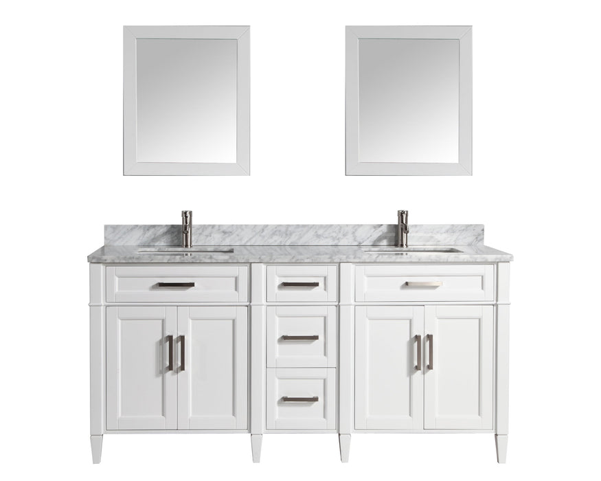 Rio 72" Double Sink Bathroom Vanity Set with Sink and Mirrors (Carrara Marble Top)