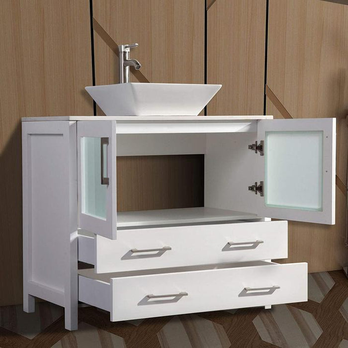 Monaco 108" Double Vessel Sink Bathroom Vanity Set with Sinks and Mirrors - 3 Side Cabinets