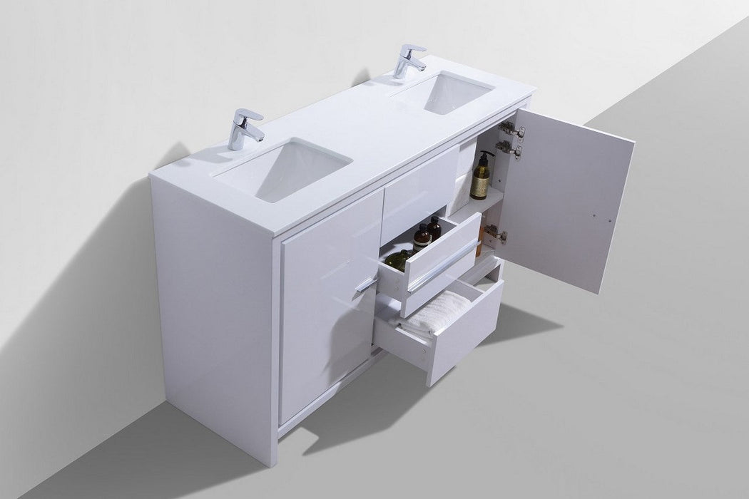 Dolce 60" Double Sink Modern Bathroom Vanity with Quartz Counter-Top
