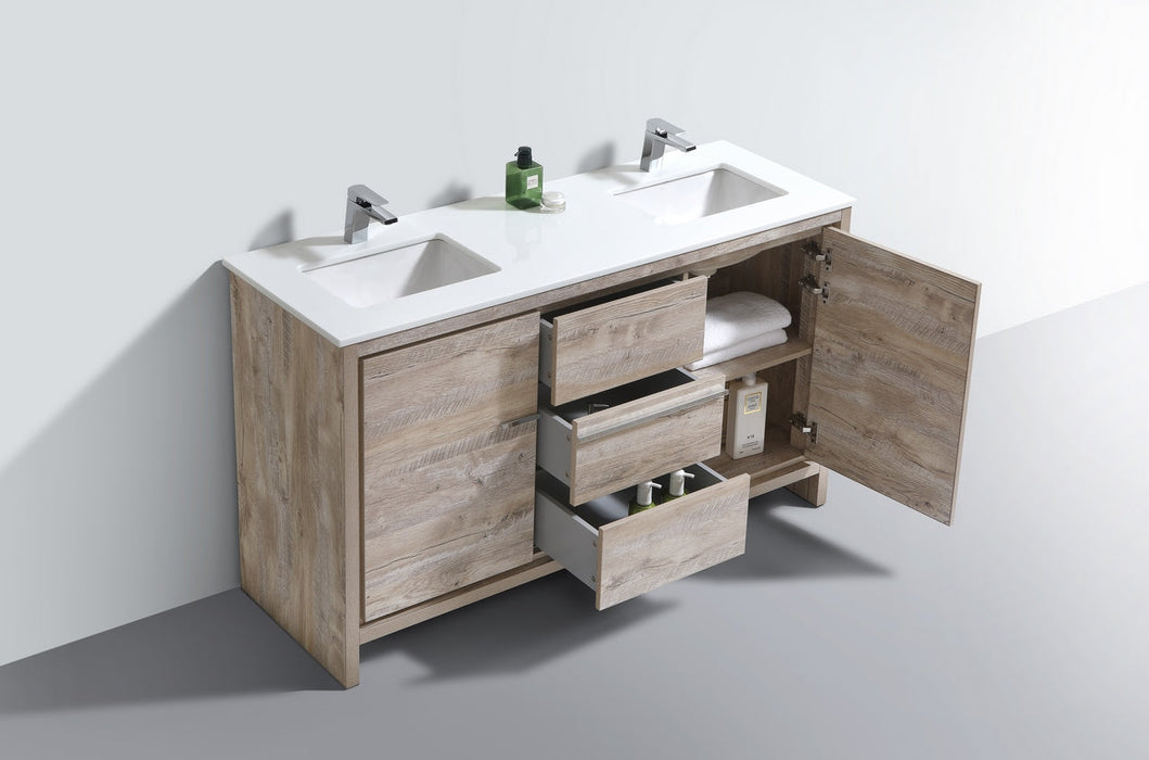 Dolce 60" Double Sink Modern Bathroom Vanity with Quartz Counter-Top
