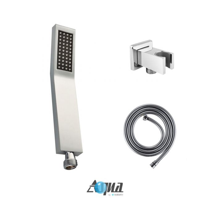 Aqua Piazza Brass Shower Set with Ceiling Mount Square Rain Shower (Handheld and 4 Body Jets)