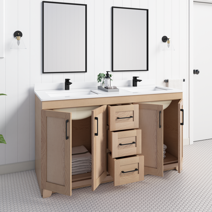 Chester 60" Double Sink Solid-Wood Vanity with Quartz Countertop