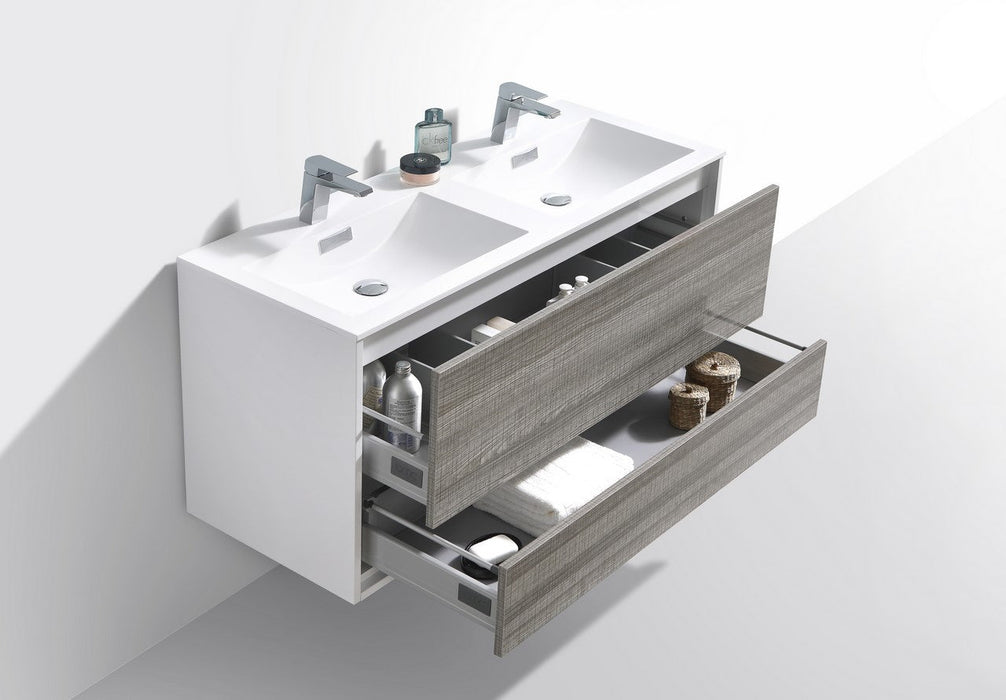 DeLusso 48" Double Sink Wall Mount Modern Bathroom Vanity