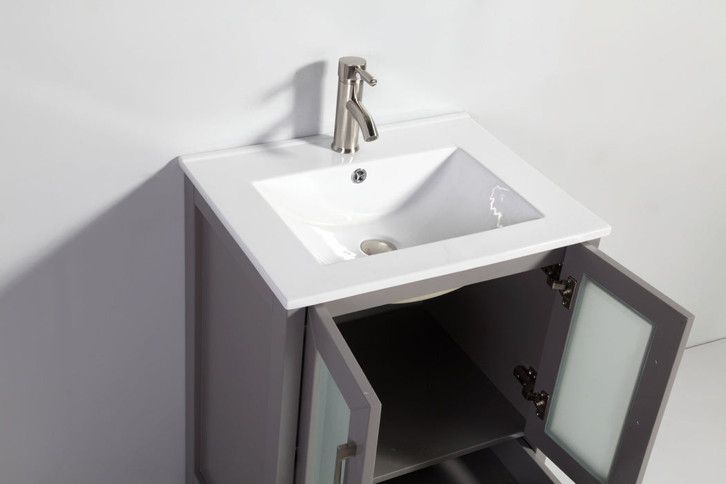 London 60" Double Sink Bathroom Vanity Set with Sink and Mirrors (Ceramic Top) - 1 Side Cabinet