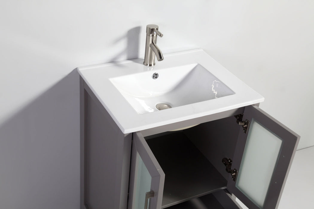 London 36" Single Sink Bathroom Vanity Set with Sink and Mirror (Ceramic Top) - 1 Side Cabinet