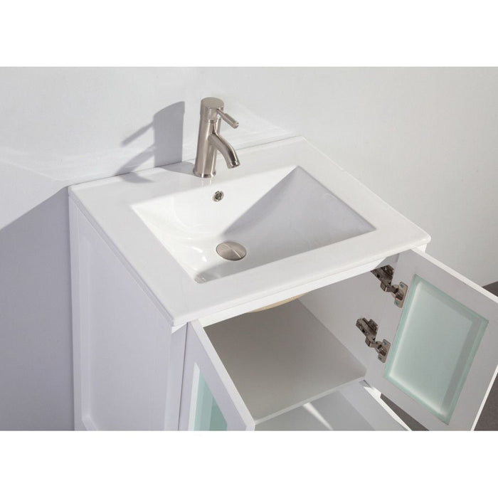 London 60" Double Sink Bathroom Vanity Set with Sink and Mirrors (Ceramic Top) - 1 Side Cabinet