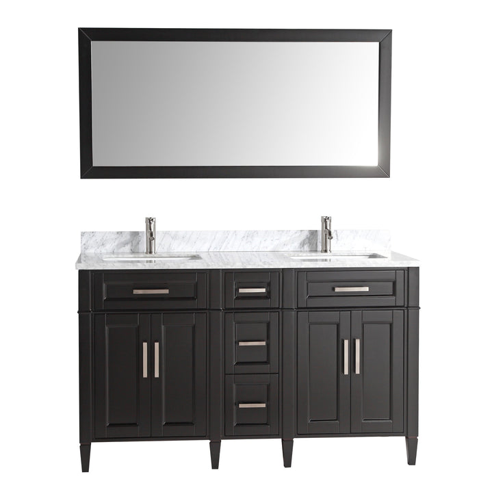 Rio 60" Double Sink Bathroom Vanity Set with Sink and Mirror (Carrara Marble Top)