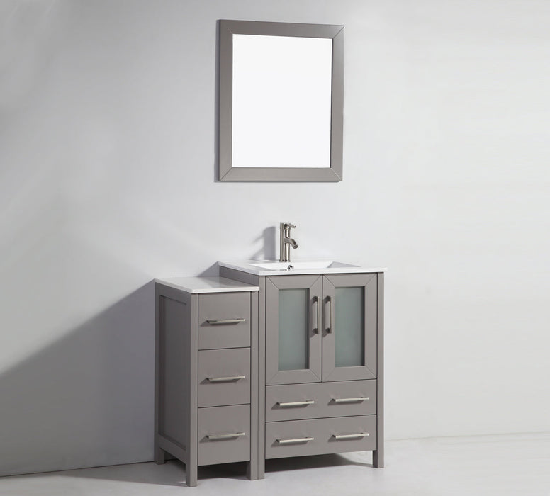 London 36" Single Sink Bathroom Vanity Set with Sink and Mirror (Ceramic Top) - 1 Side Cabinet